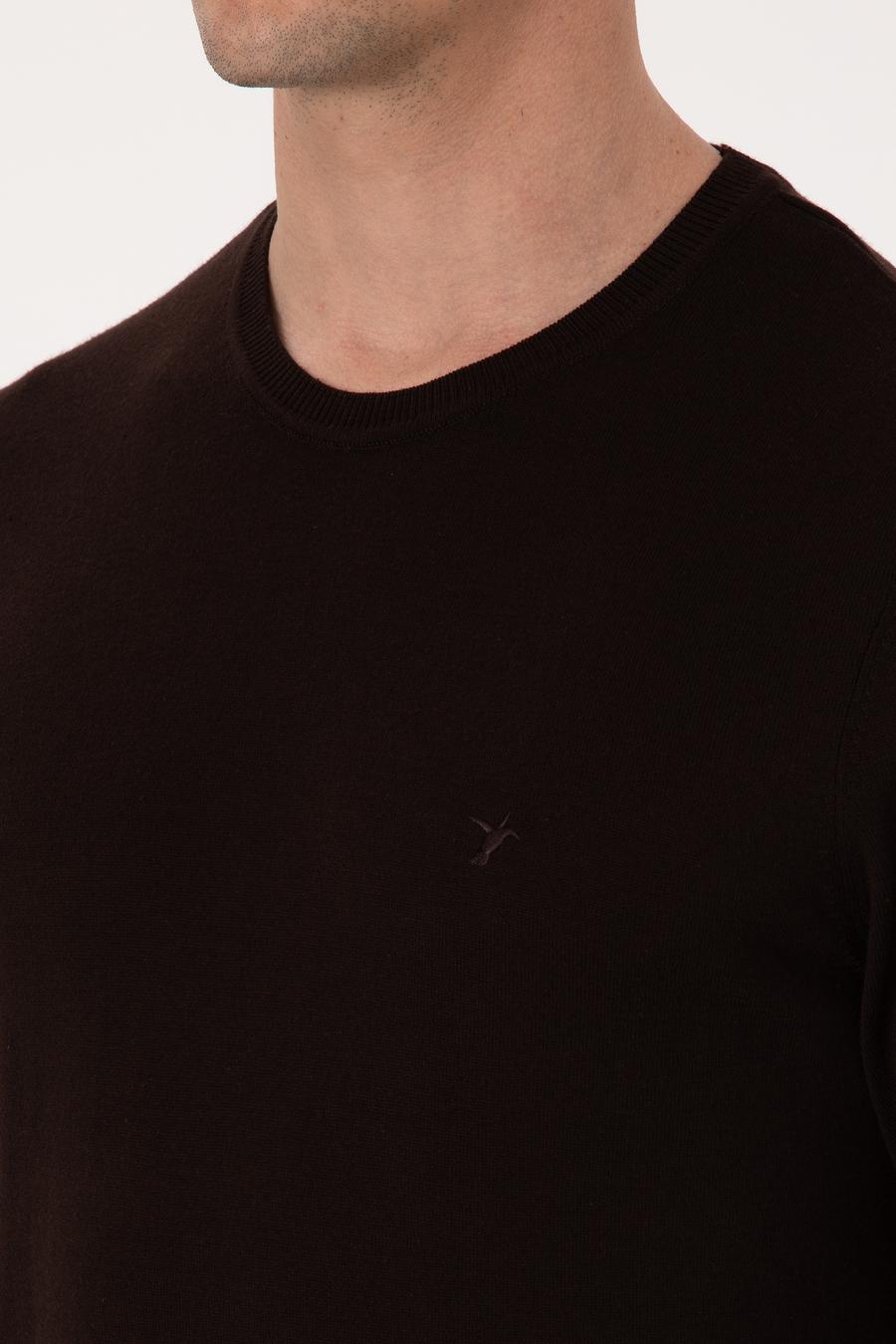 Kahverengi Slim Fit Pamuk Karışımlı Bisiklet Yaka Basic Triko Kazak - 50318620019