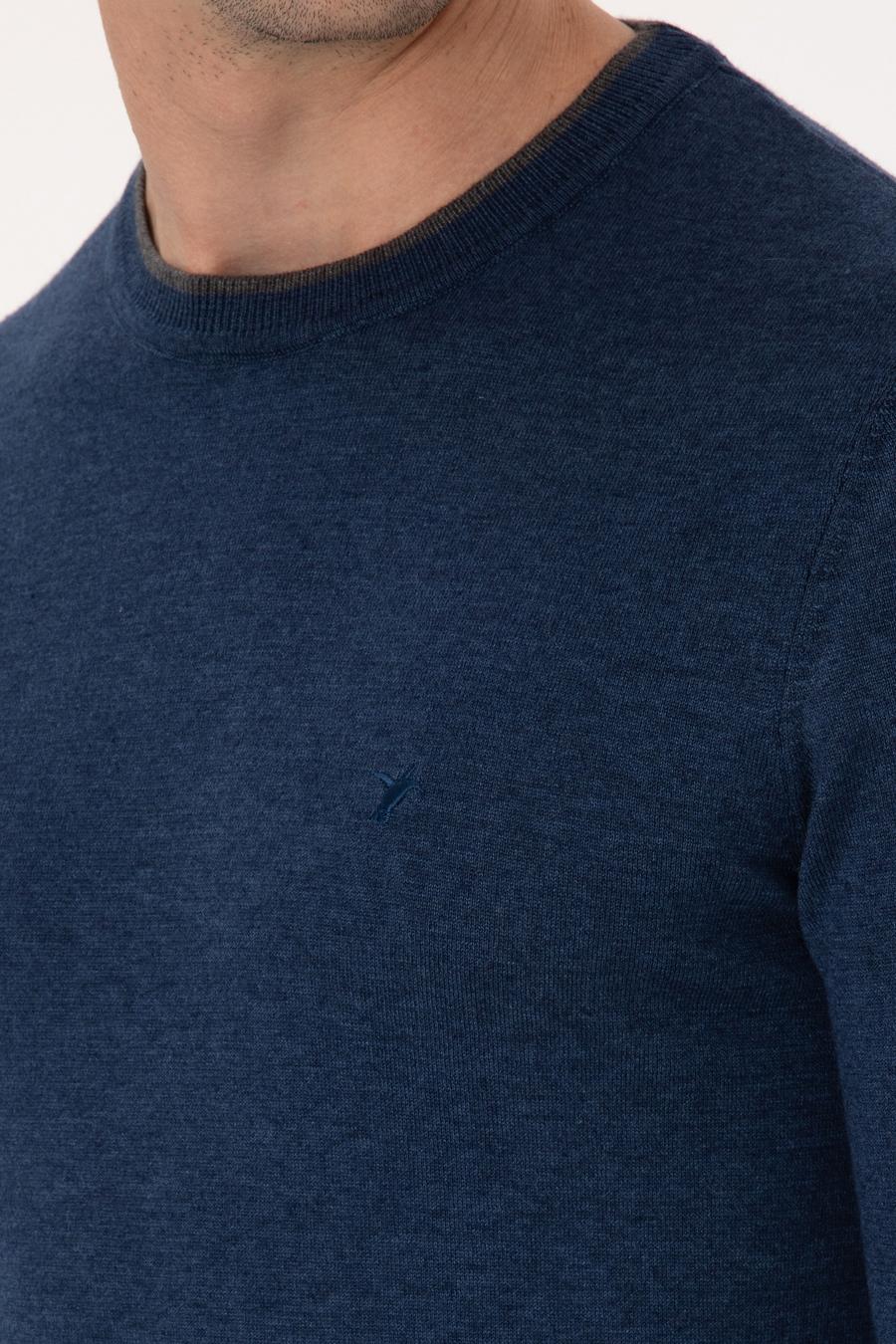 İndigo Slim Fit Pamuk Karışımlı Bisiklet Yaka Triko Kazak - 50318676010