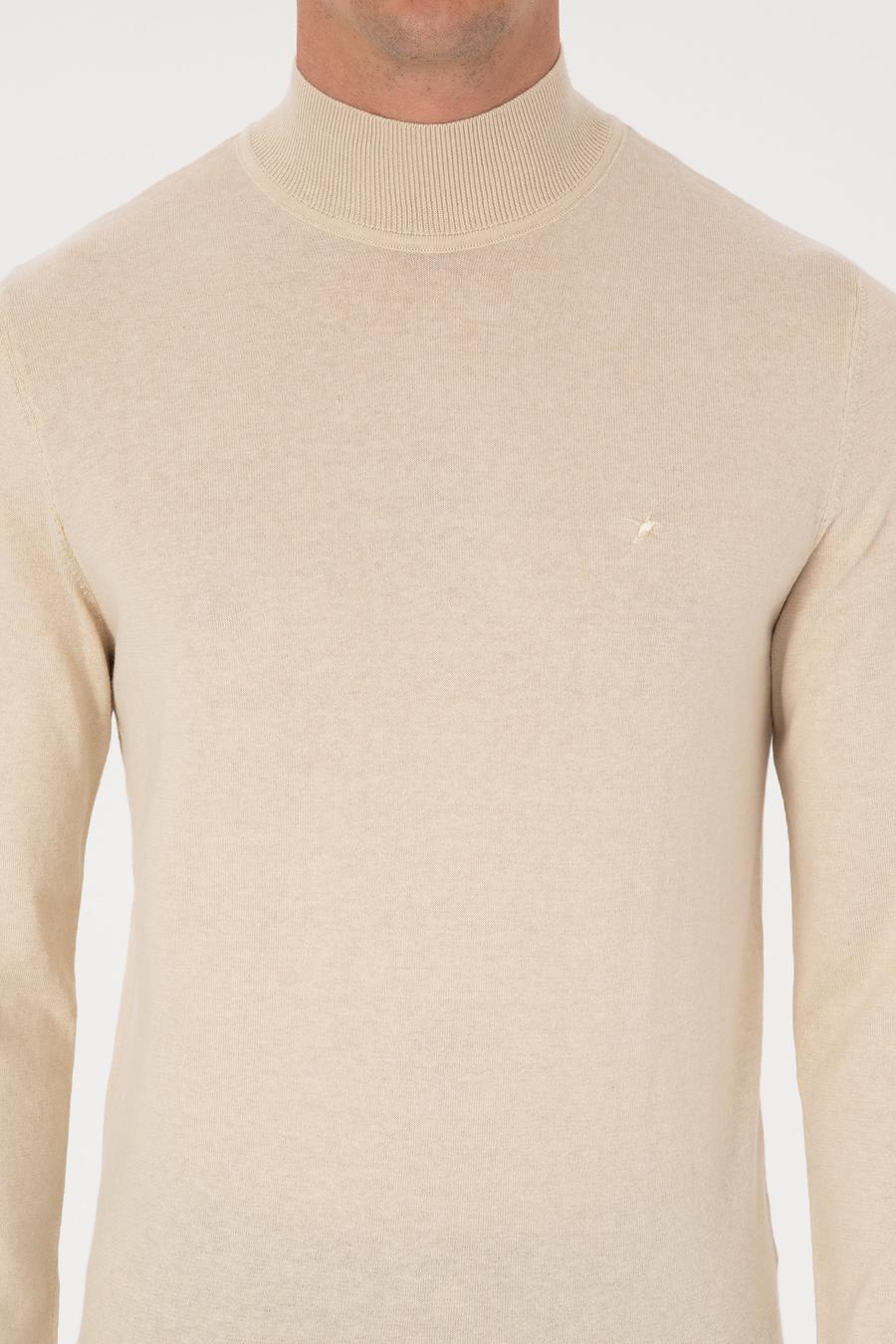 Bej Slim Fit Pamuk Karışımlı Yarım Balıkçı Yaka Triko Kazak - 50318619003