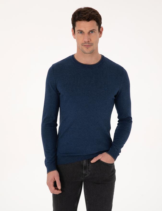 İndigo Slim Fit Pamuk Karışımlı Bisiklet Yaka Triko Kazak