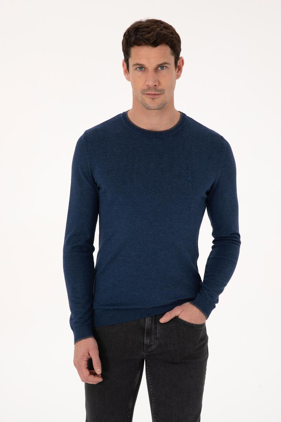 İndigo Slim Fit Pamuk Karışımlı Bisiklet Yaka Triko Kazak - 50318676010
