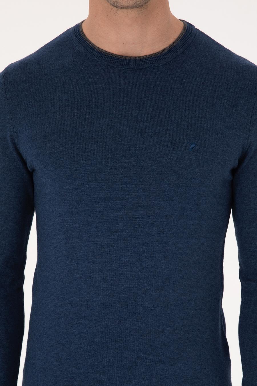İndigo Slim Fit Pamuk Karışımlı Bisiklet Yaka Triko Kazak - 50318676010