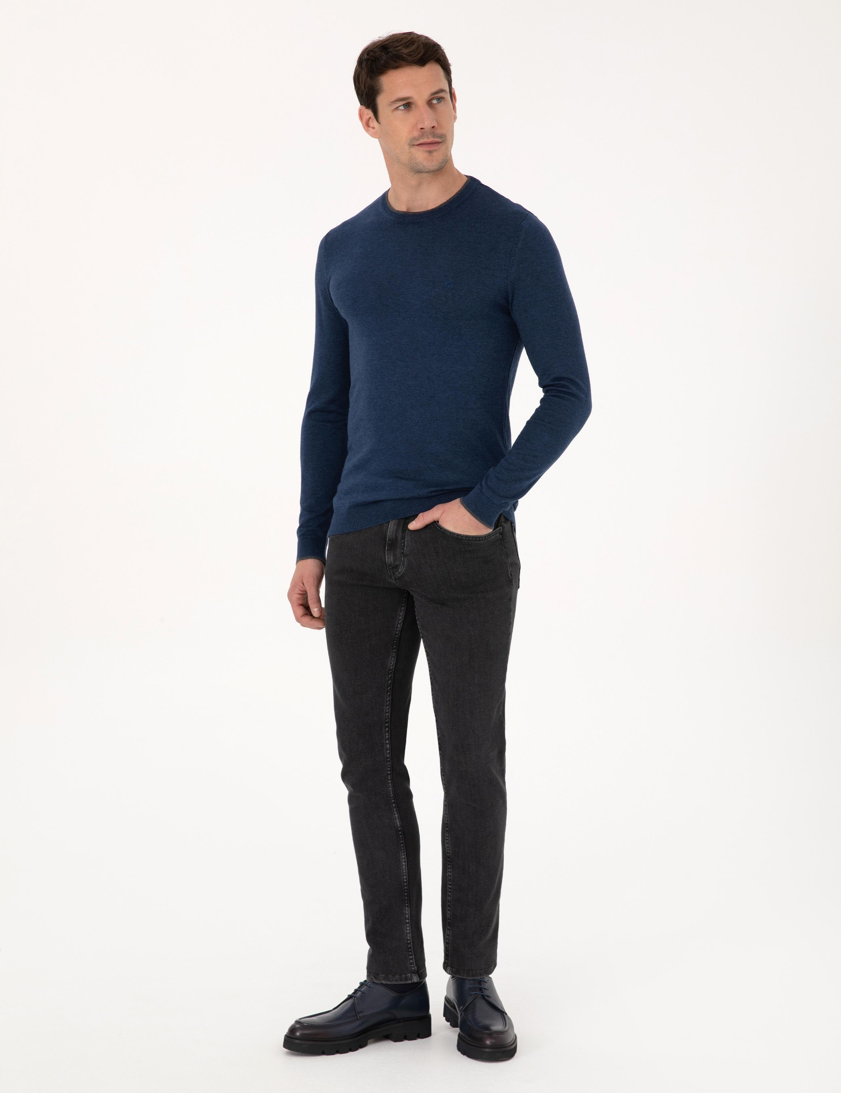 İndigo Slim Fit Pamuk Karışımlı Bisiklet Yaka Triko Kazak - 50318676010
