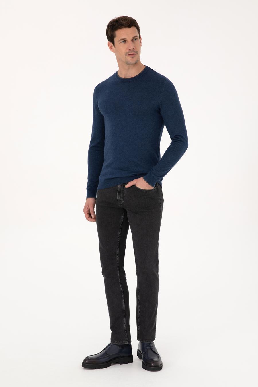 İndigo Slim Fit Pamuk Karışımlı Bisiklet Yaka Triko Kazak - 50318676010