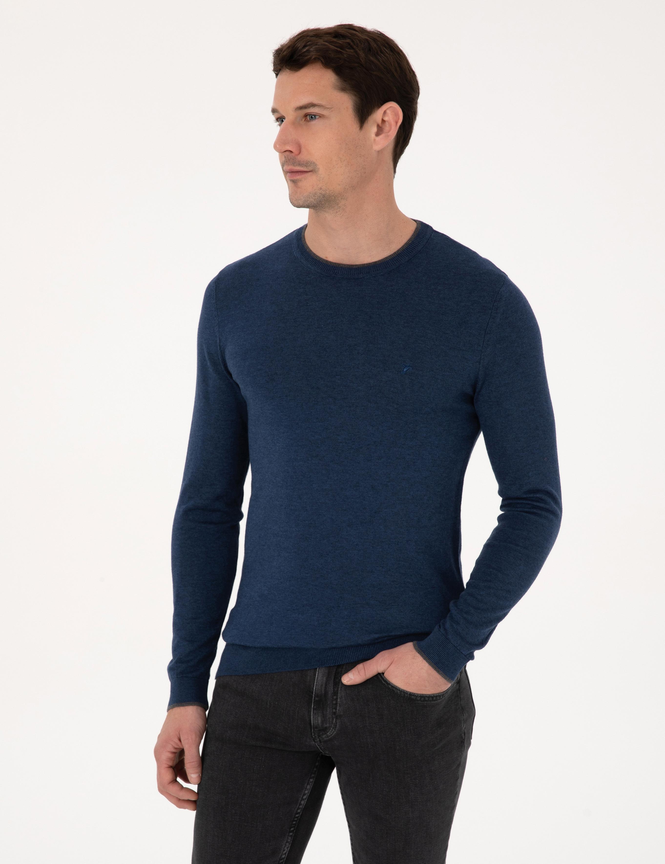 İndigo Slim Fit Pamuk Karışımlı Bisiklet Yaka Triko Kazak - 50318676010