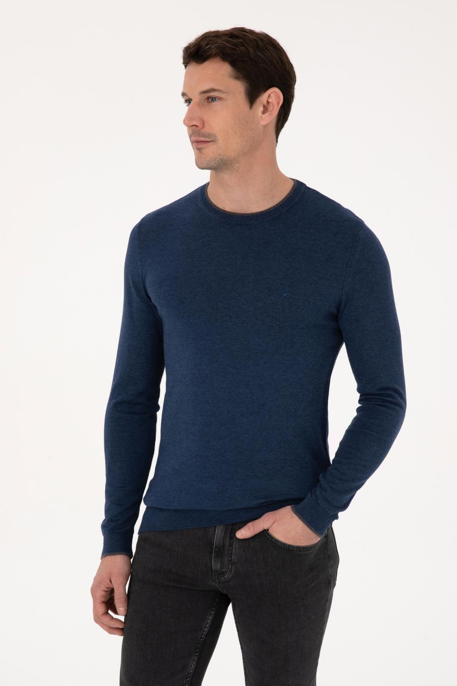 İndigo Slim Fit Pamuk Karışımlı Bisiklet Yaka Triko Kazak - 50318676010
