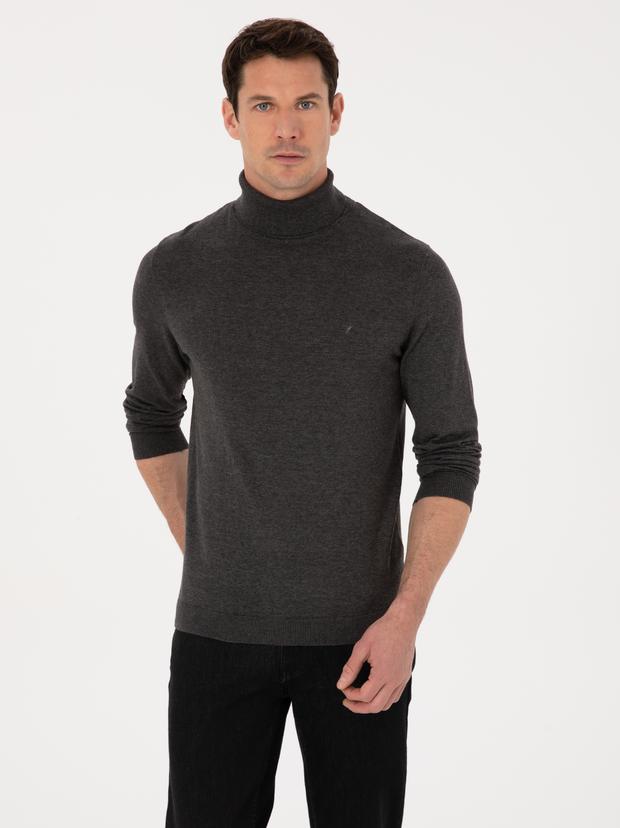 Füme Slim Fit Pamuk Karışımlı Balıkçı Yaka Basic Triko Kazak