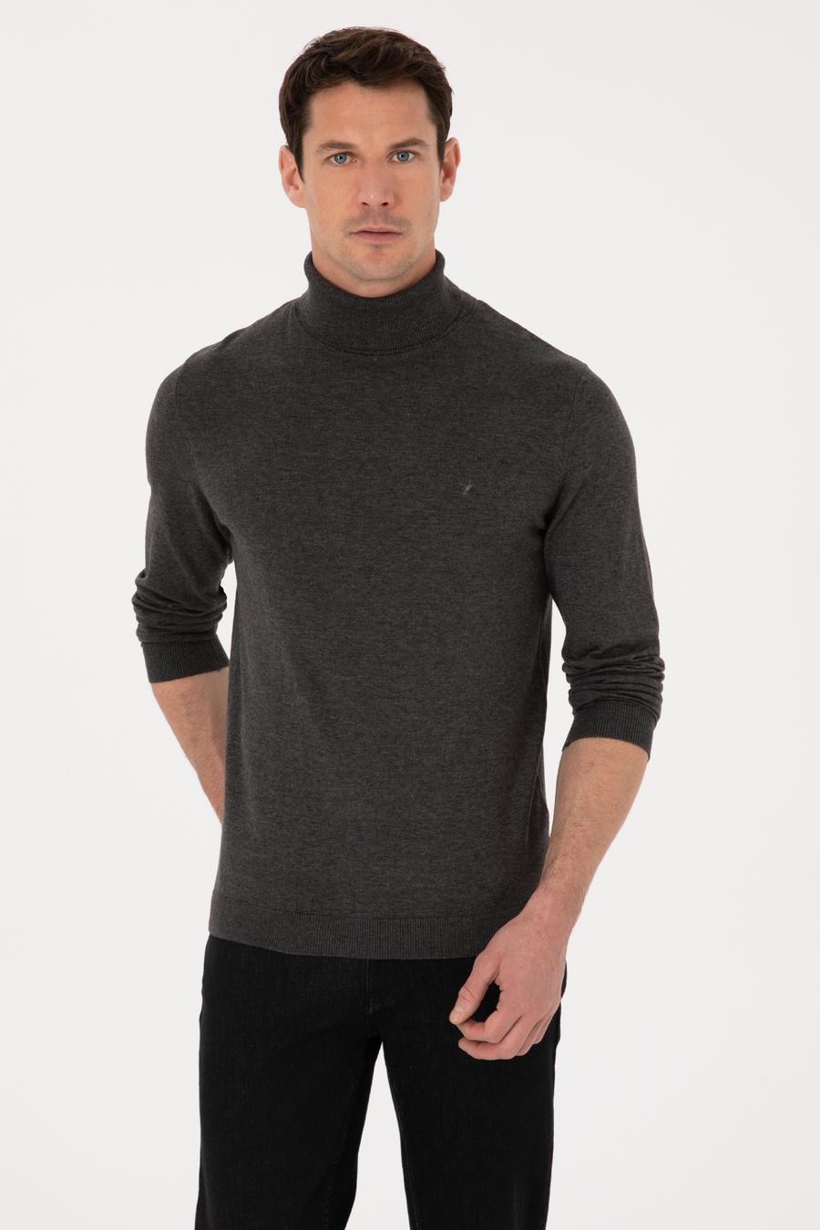 Füme Slim Fit Pamuk Karışımlı Balıkçı Yaka Basic Triko Kazak - 50318678028