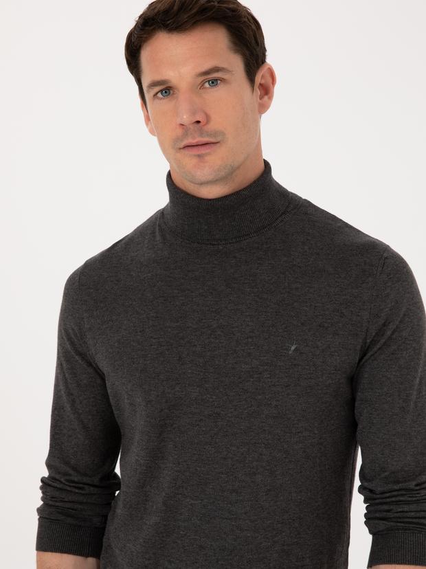 Füme Slim Fit Pamuk Karışımlı Balıkçı Yaka Basic Triko Kazak