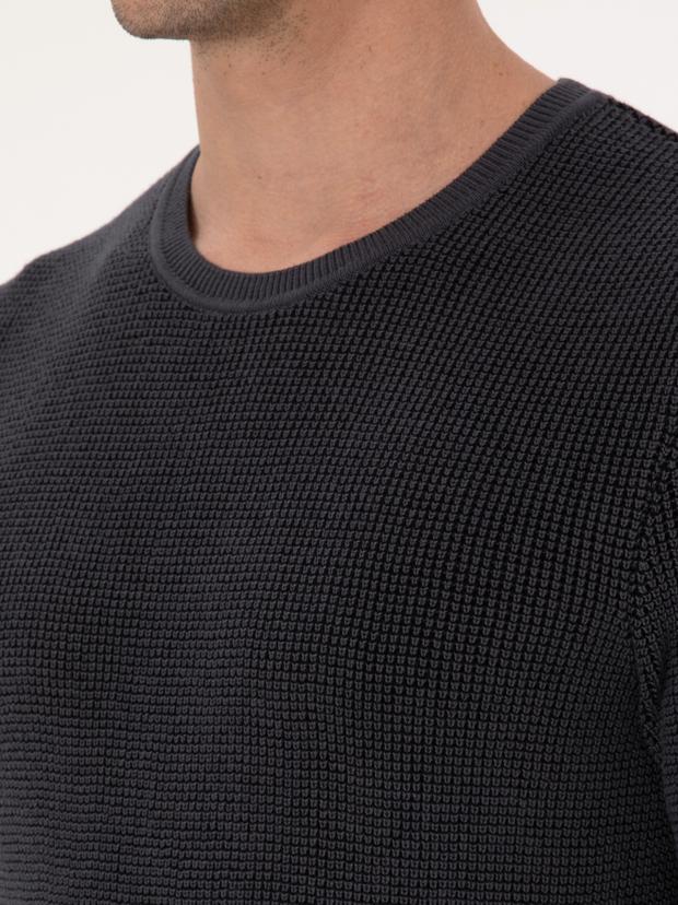 Antrasit Slim Fit Pamuk Karışımlı Bisiklet Yaka Triko Kazak