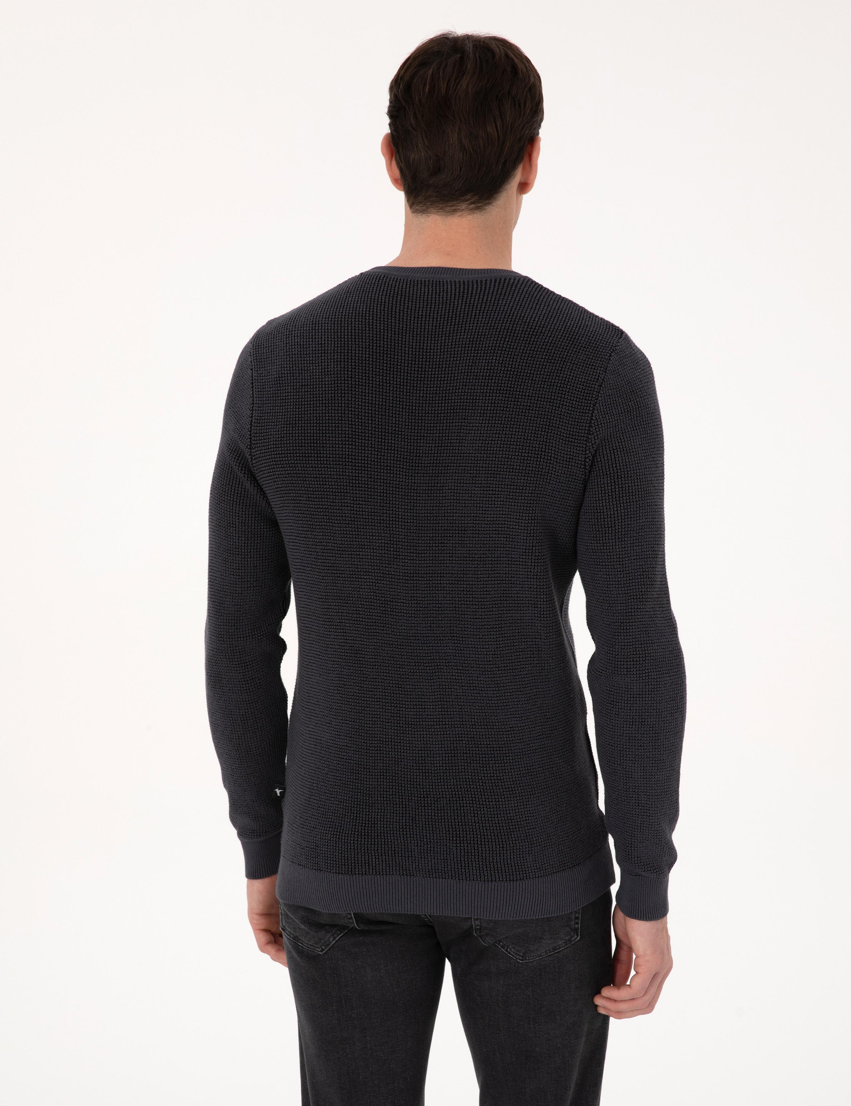 Antrasit Slim Fit Pamuk Karışımlı Bisiklet Yaka Triko Kazak - 50318983034
