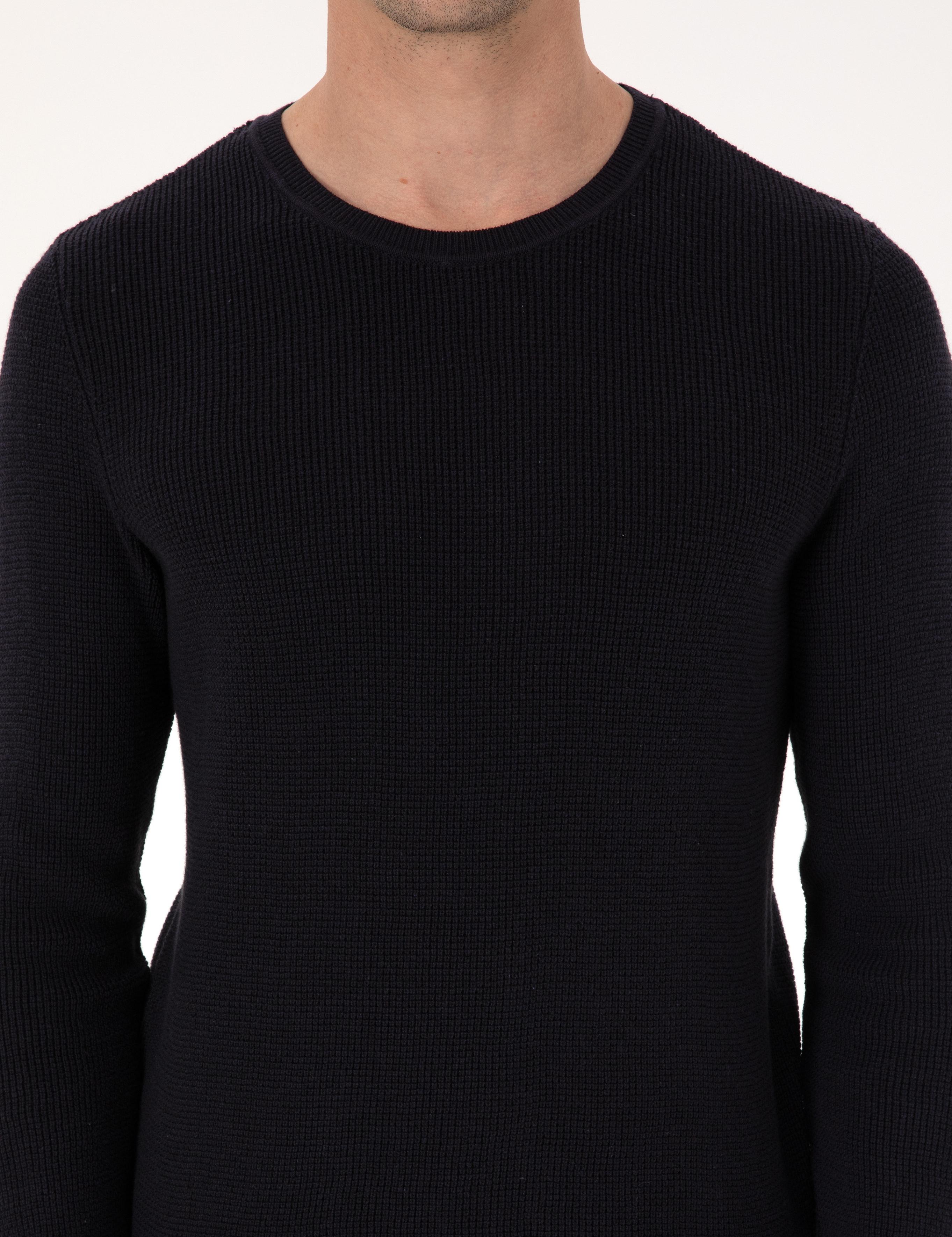 Lacivert Slim Fit Pamuk Karışımlı Bisiklet Yaka Triko Kazak - 50318983009