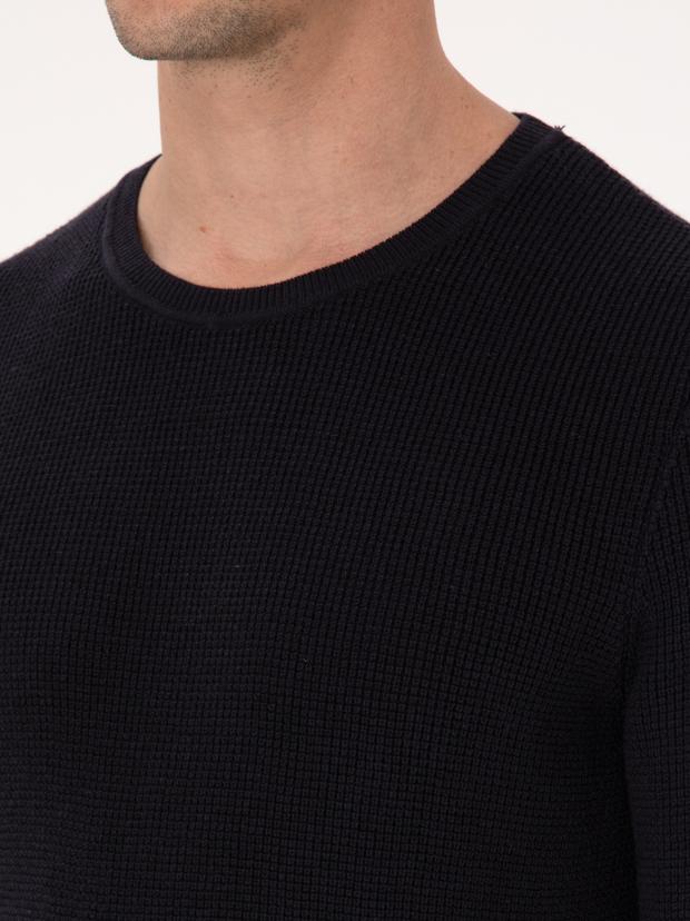 Lacivert Slim Fit Pamuk Karışımlı Bisiklet Yaka Triko Kazak