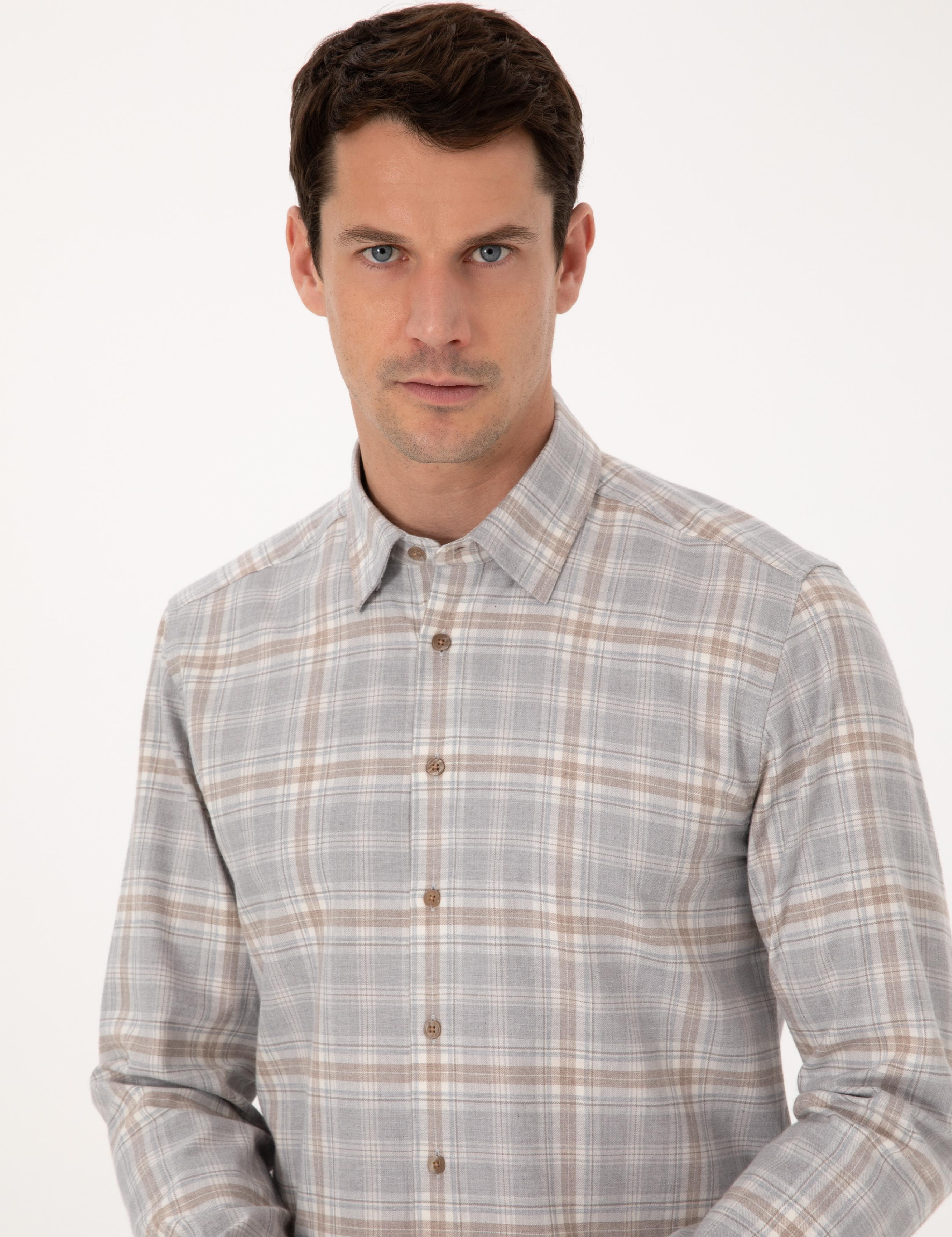 Gri Slim Fit Uzun Kollu Gömlek - 50310496040