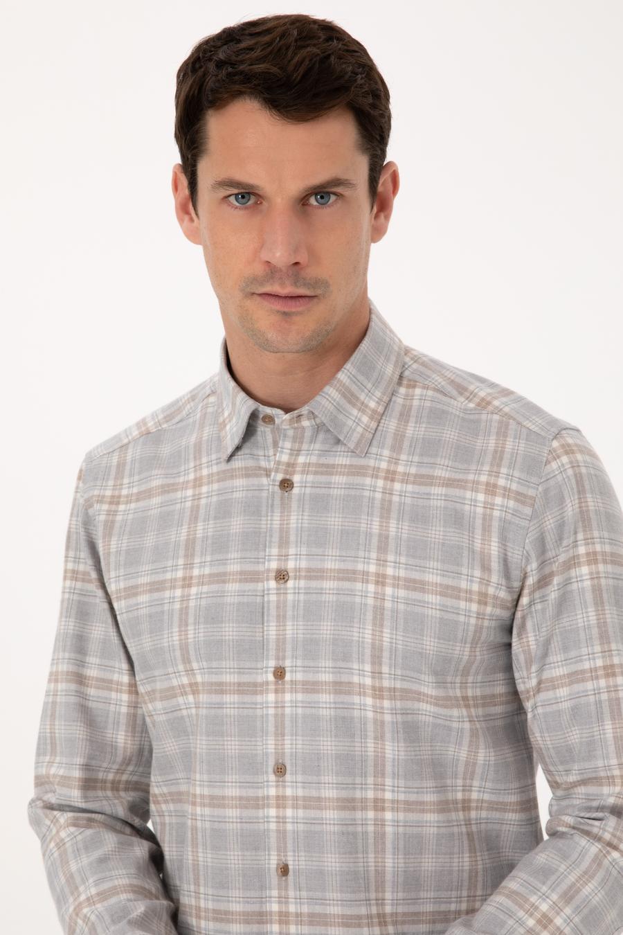 Gri Slim Fit Uzun Kollu Gömlek - 50310496040