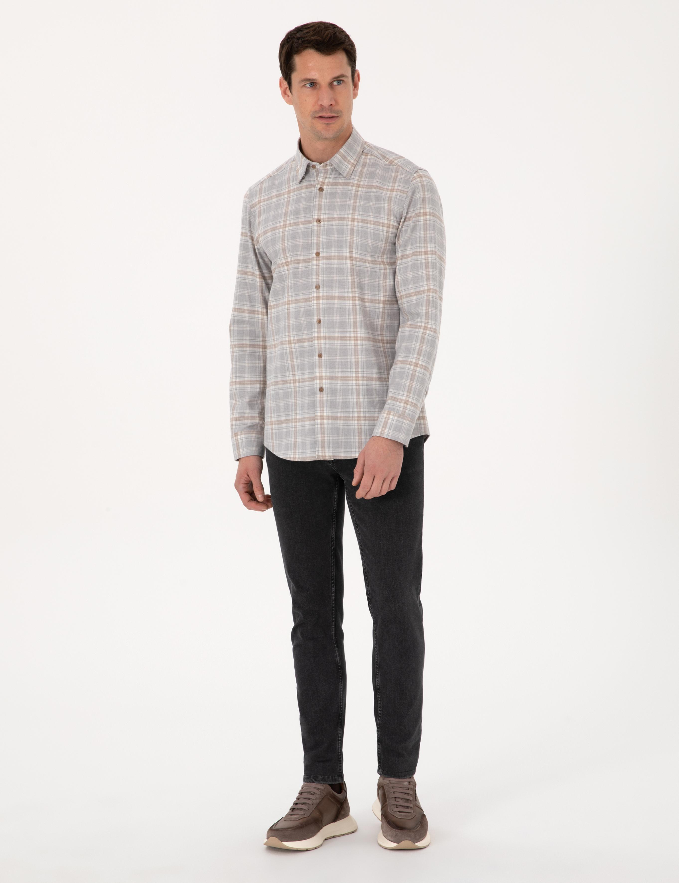 Gri Slim Fit Uzun Kollu Gömlek - 50310496040