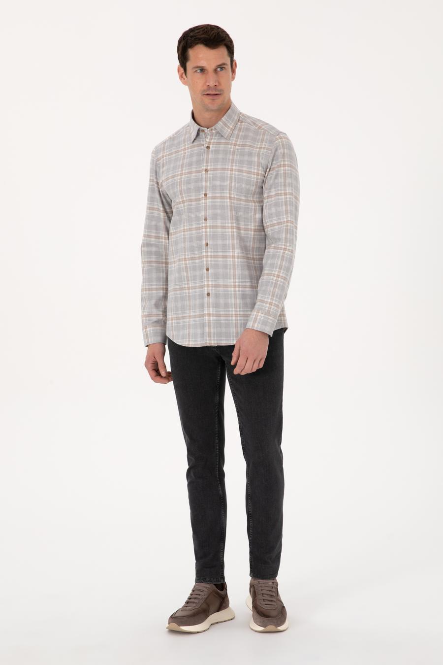 Gri Slim Fit Uzun Kollu Gömlek - 50310496040