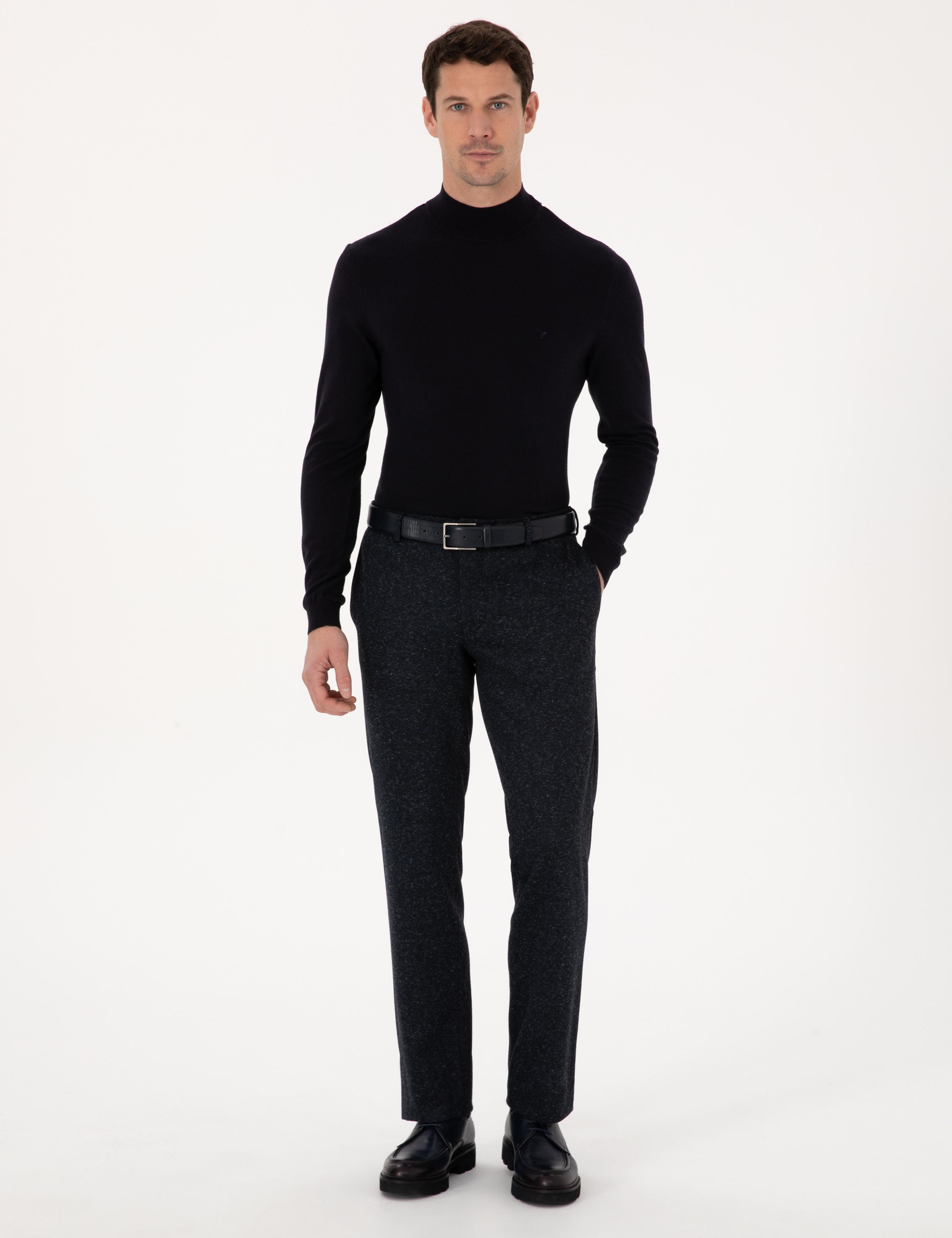 Lacivert Slim Fit Yün Karışımlı Kumaş Pantolon - 50273665002