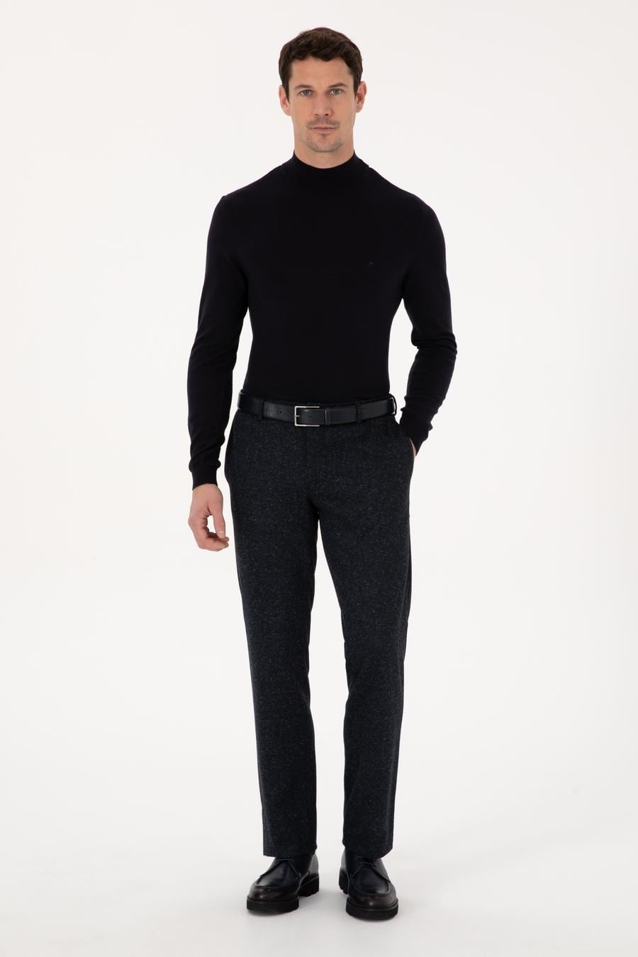 Lacivert Slim Fit Yün Karışımlı Kumaş Pantolon - 50273665002