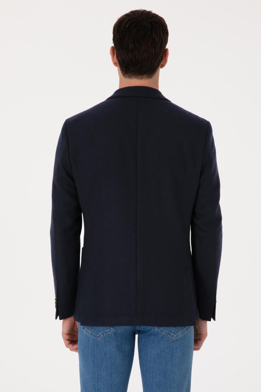 Lacivert Slim Fit Yün Karışımlı Spor Ceket - 50270156204