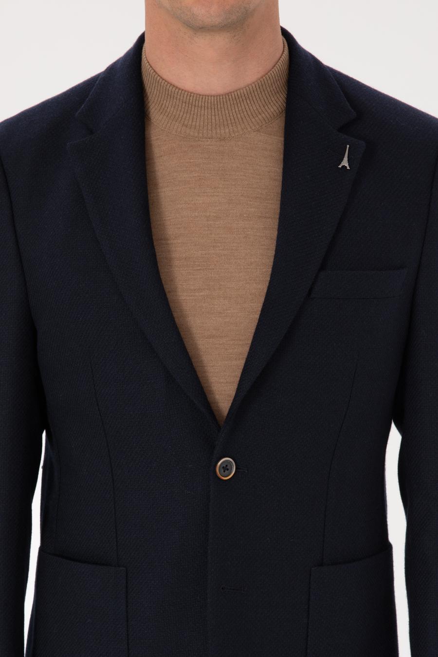 Lacivert Slim Fit Yün Karışımlı Spor Ceket - 50270156204