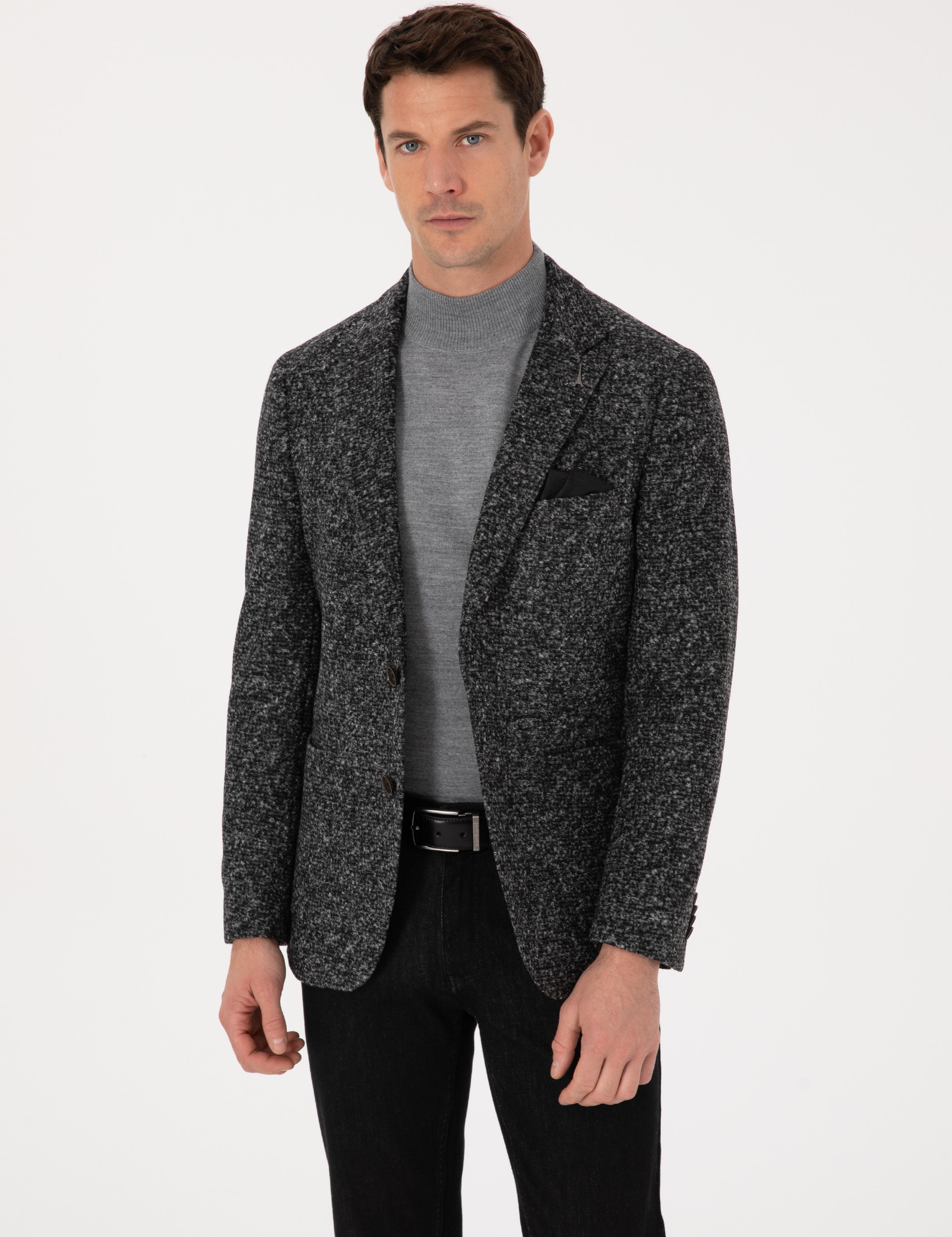 Füme Ekstra Slim Fit Yün Karışımlı Ceket - 50272729008