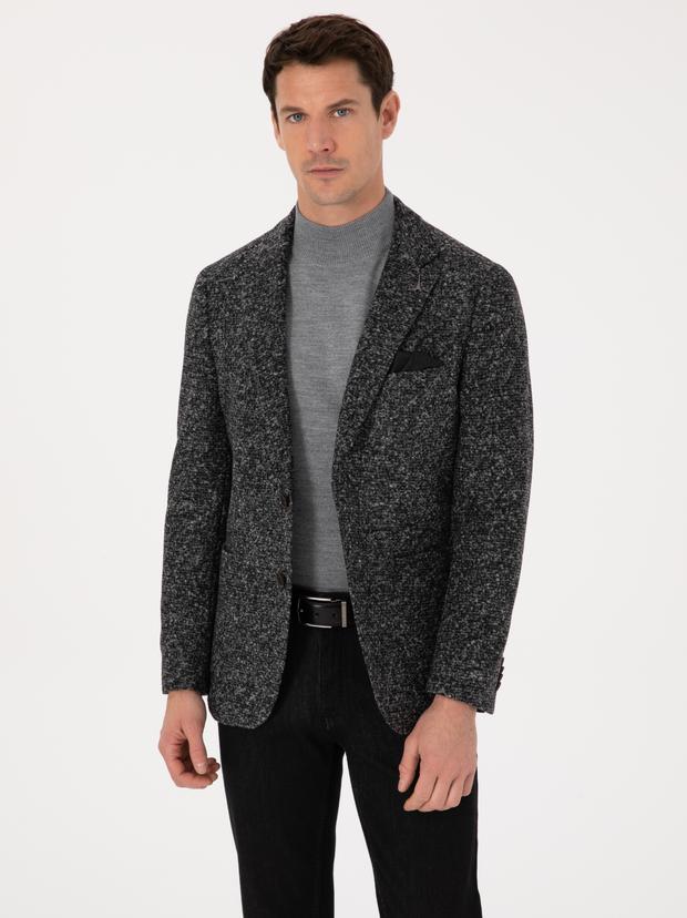 Füme Ekstra Slim Fit Yün Karışımlı Ceket