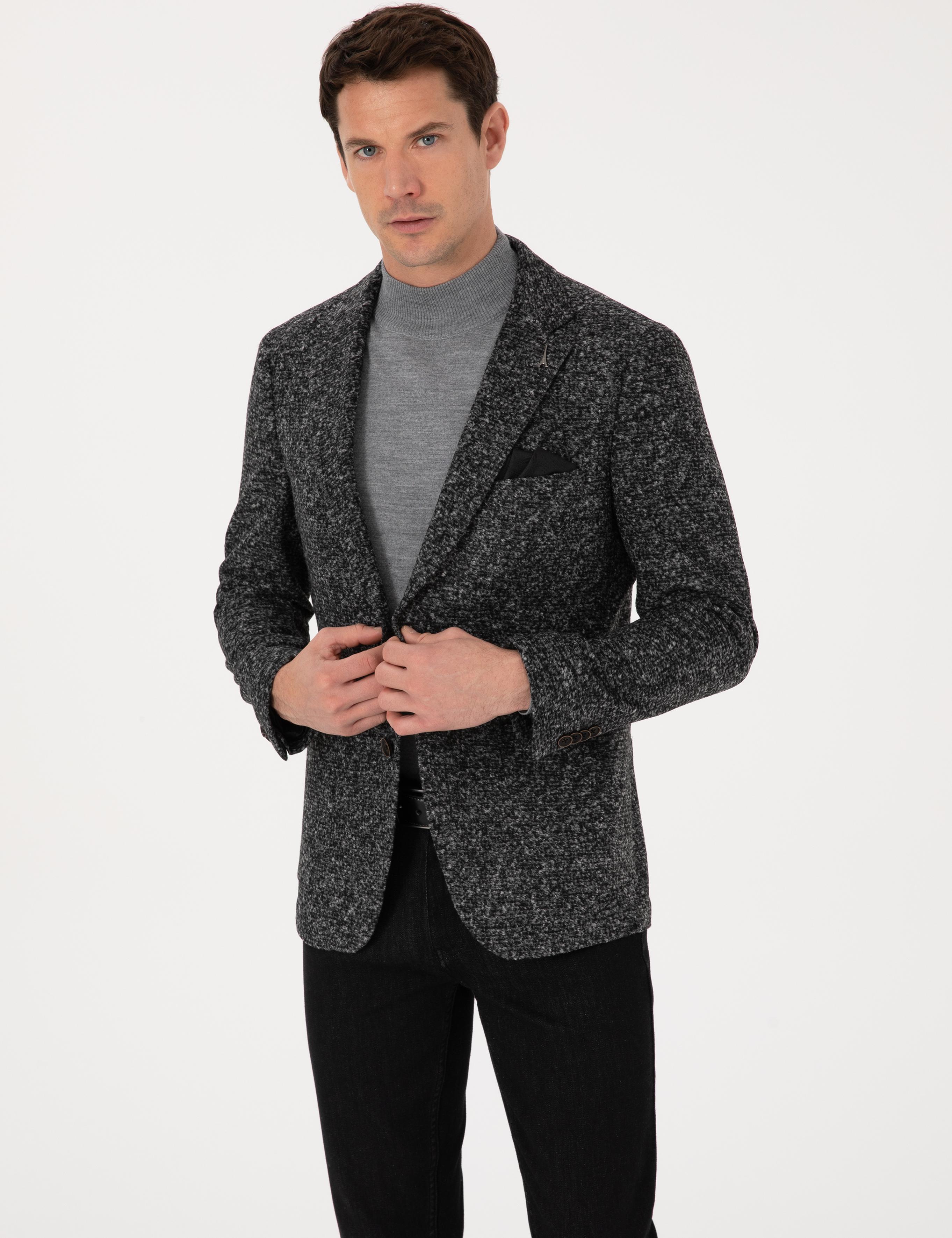 Füme Ekstra Slim Fit Yün Karışımlı Ceket - 50272729008