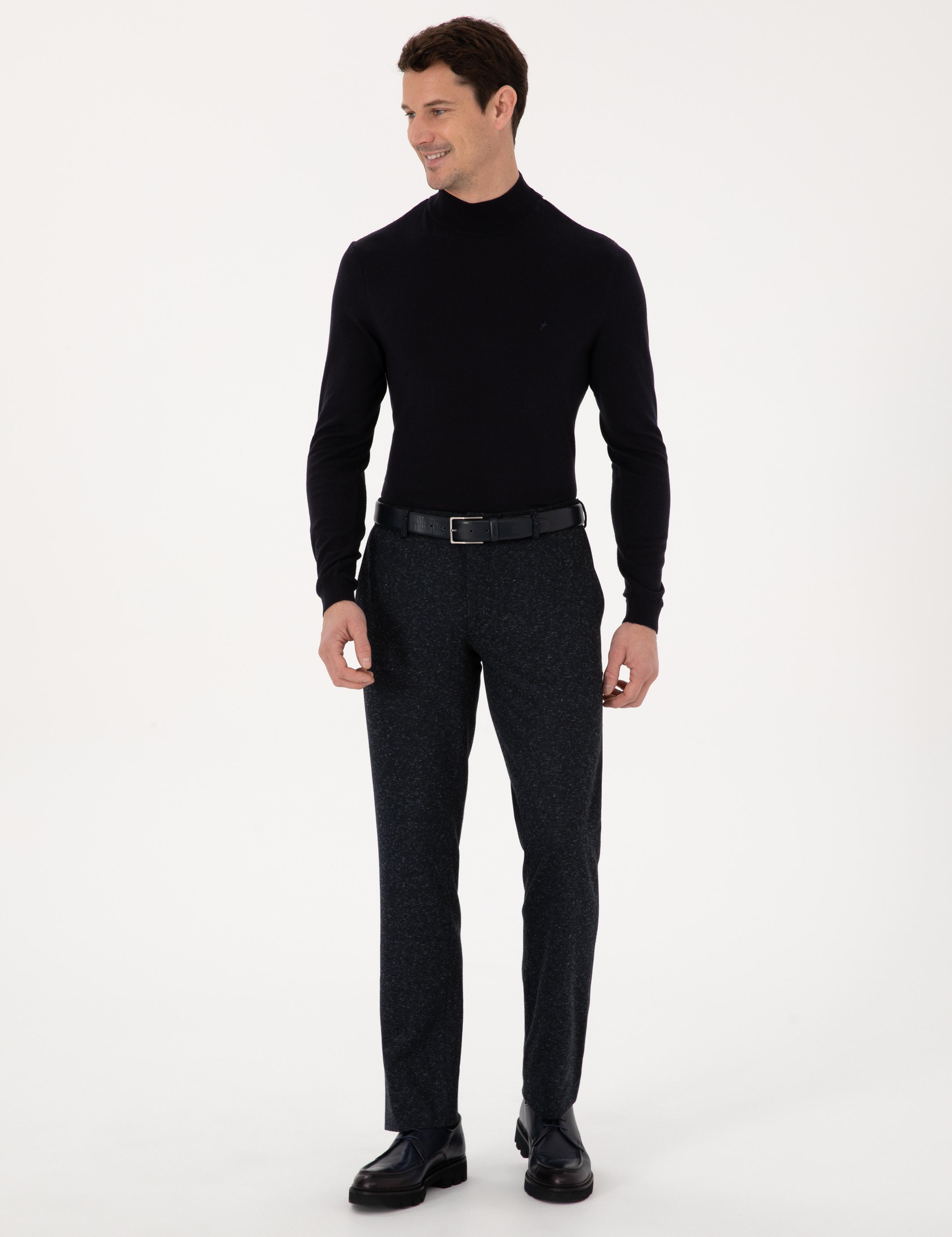 Lacivert Slim Fit Yün Karışımlı Kumaş Pantolon - 50273665002