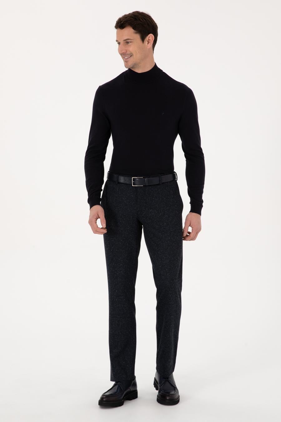 Lacivert Slim Fit Yün Karışımlı Kumaş Pantolon - 50273665002