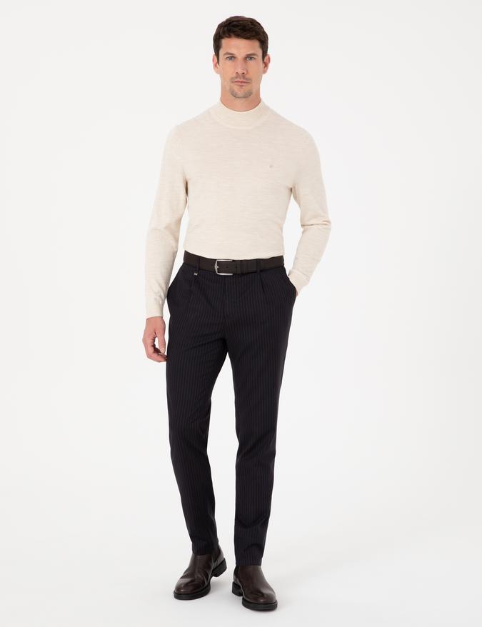 Lacivert Carrot Fit Kanvas Pantolon