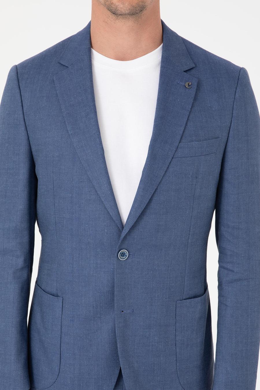 İndigo Slim Fit Keten Yün Karışımlı Mikro Desen Mono Yaka Takım Elbise - 50325513014