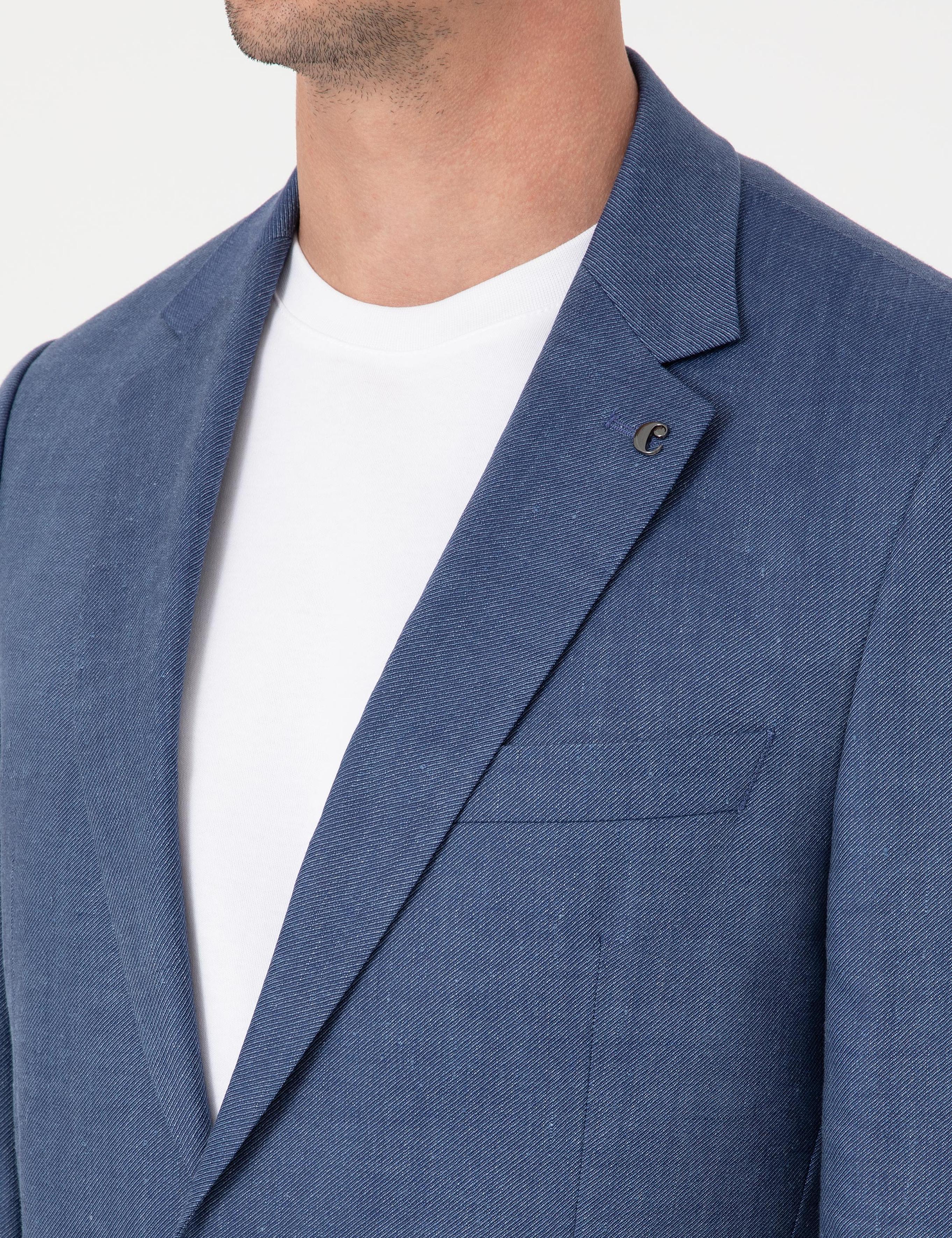 İndigo Slim Fit Keten Yün Karışımlı Mikro Desen Mono Yaka Takım Elbise - 50325513014