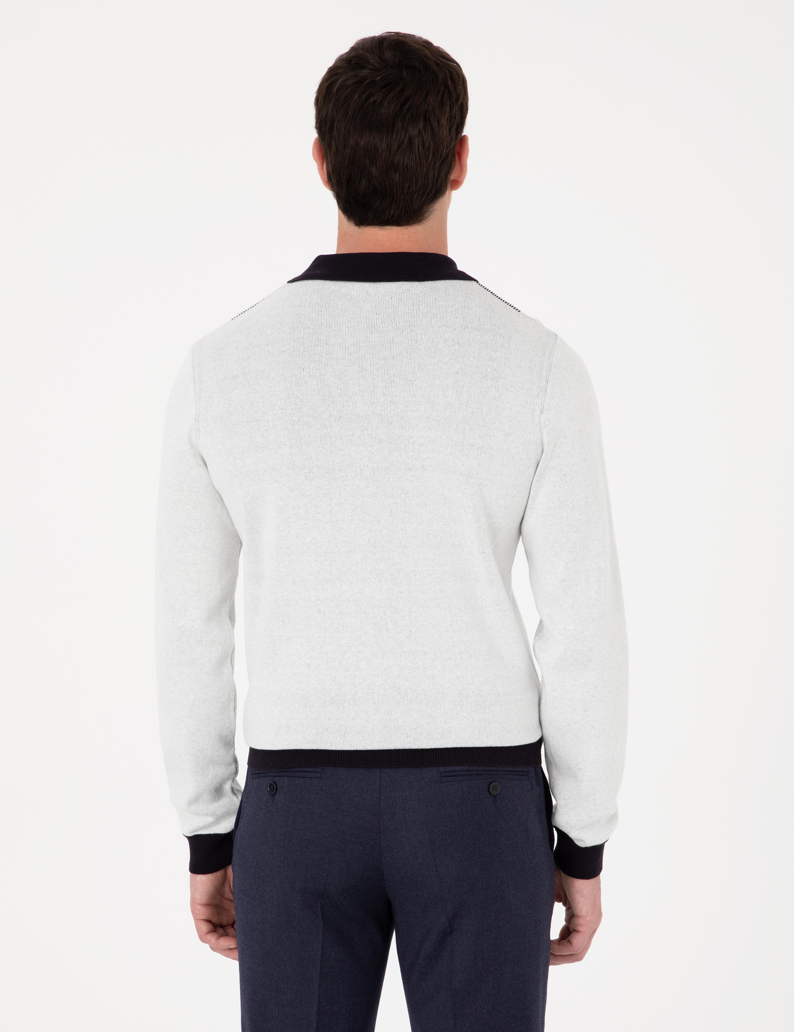 Lacivert Slim Fit Pamuk Karışımlı Fermuarlı Polo Yaka Triko Kazak - 50318975033