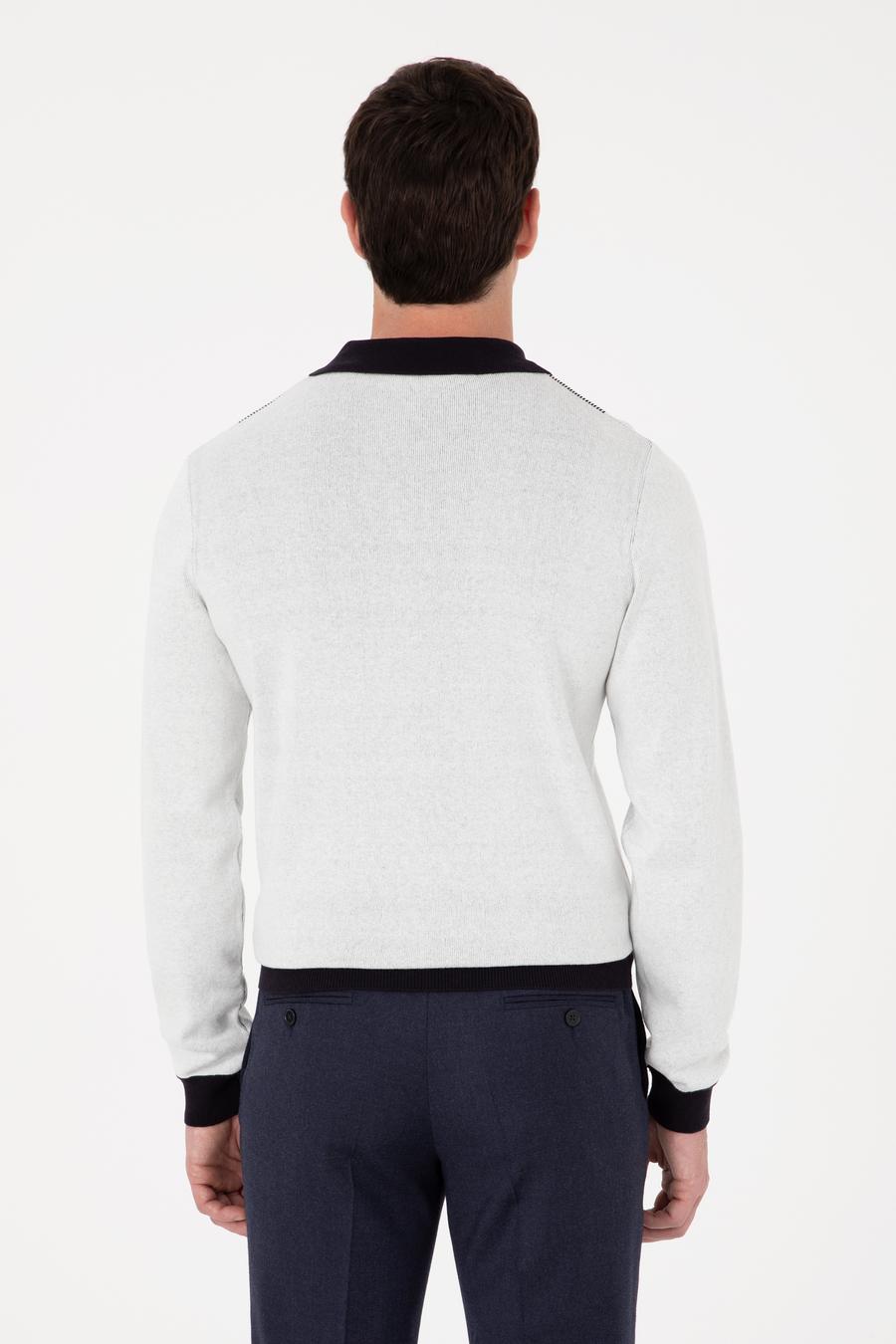 Lacivert Slim Fit Pamuk Karışımlı Fermuarlı Polo Yaka Triko Kazak - 50318975033