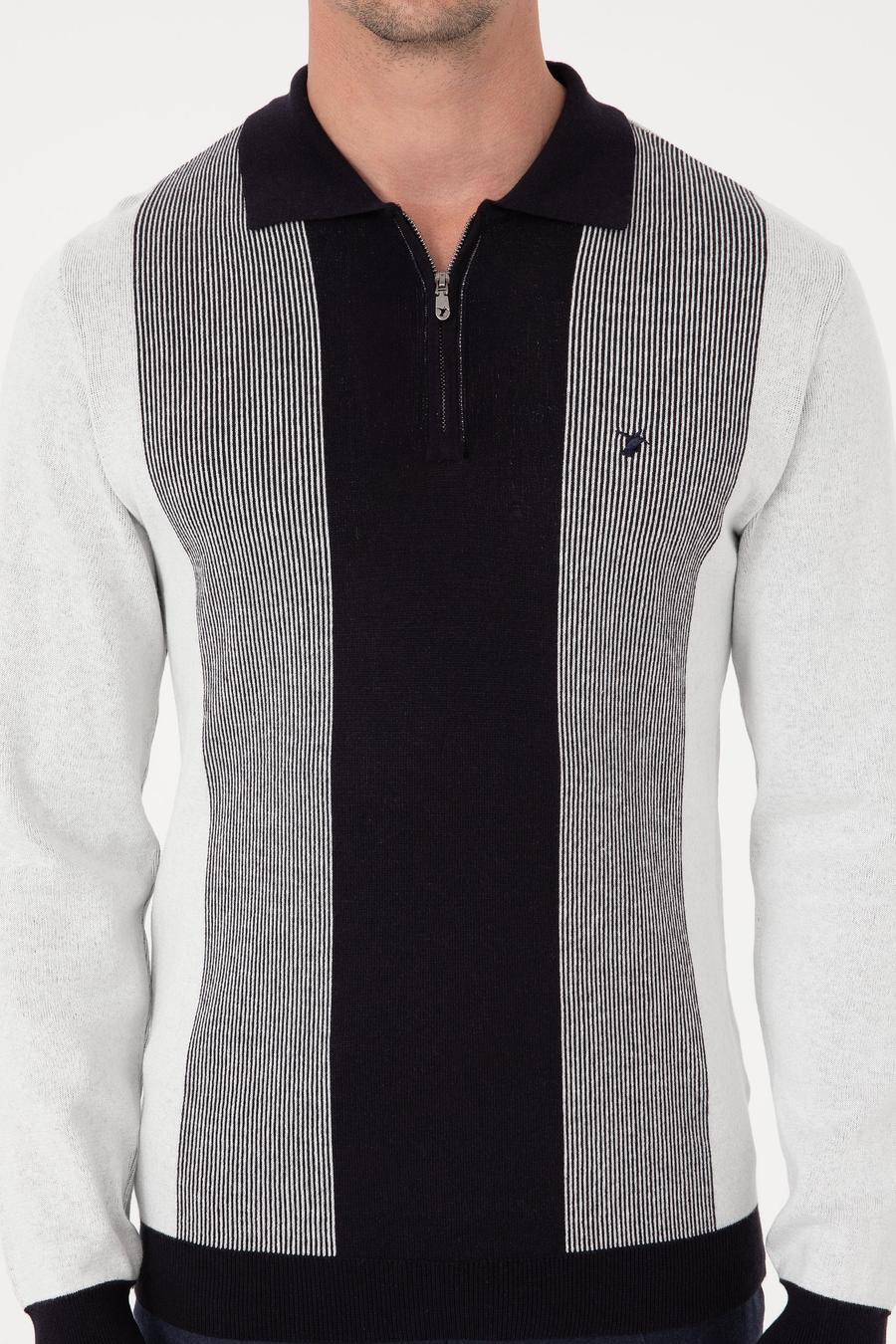 Lacivert Slim Fit Pamuk Karışımlı Fermuarlı Polo Yaka Triko Kazak - 50318975033