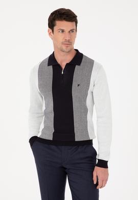 Lacivert Slim Fit Pamuk Karışımlı Fermuarlı Polo Yaka Triko Kazak