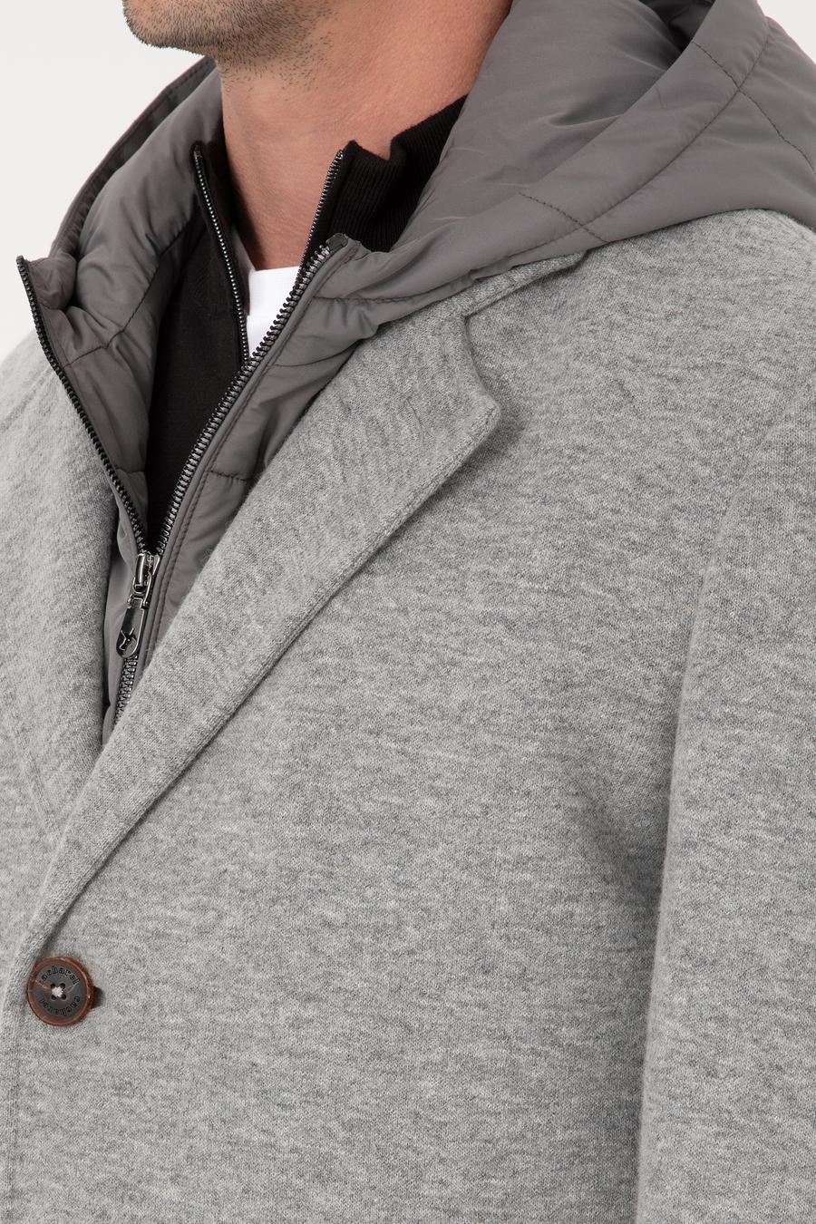 Gri Melanj Regular Fit Rüzgar Korumalı Yün Karışımlı Kaşe Kaban - 50311138023