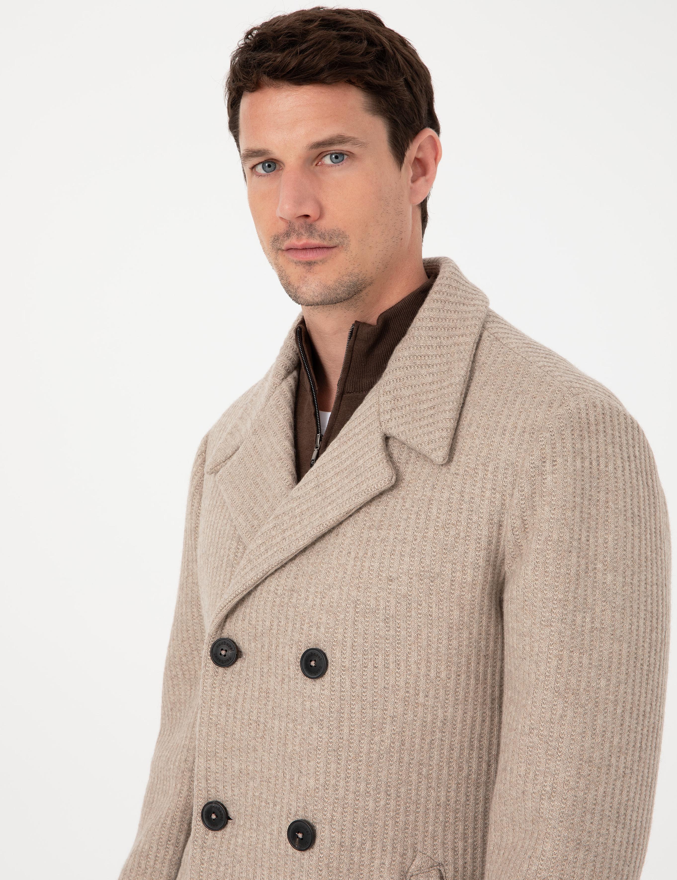Vizon Slim Fit Yün Karışımlı Kruvaze Kaşe Kaban - 50309909016