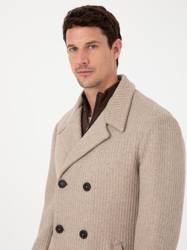 Vizon Slim Fit Yün Karışımlı Kruvaze Kaşe Kaban