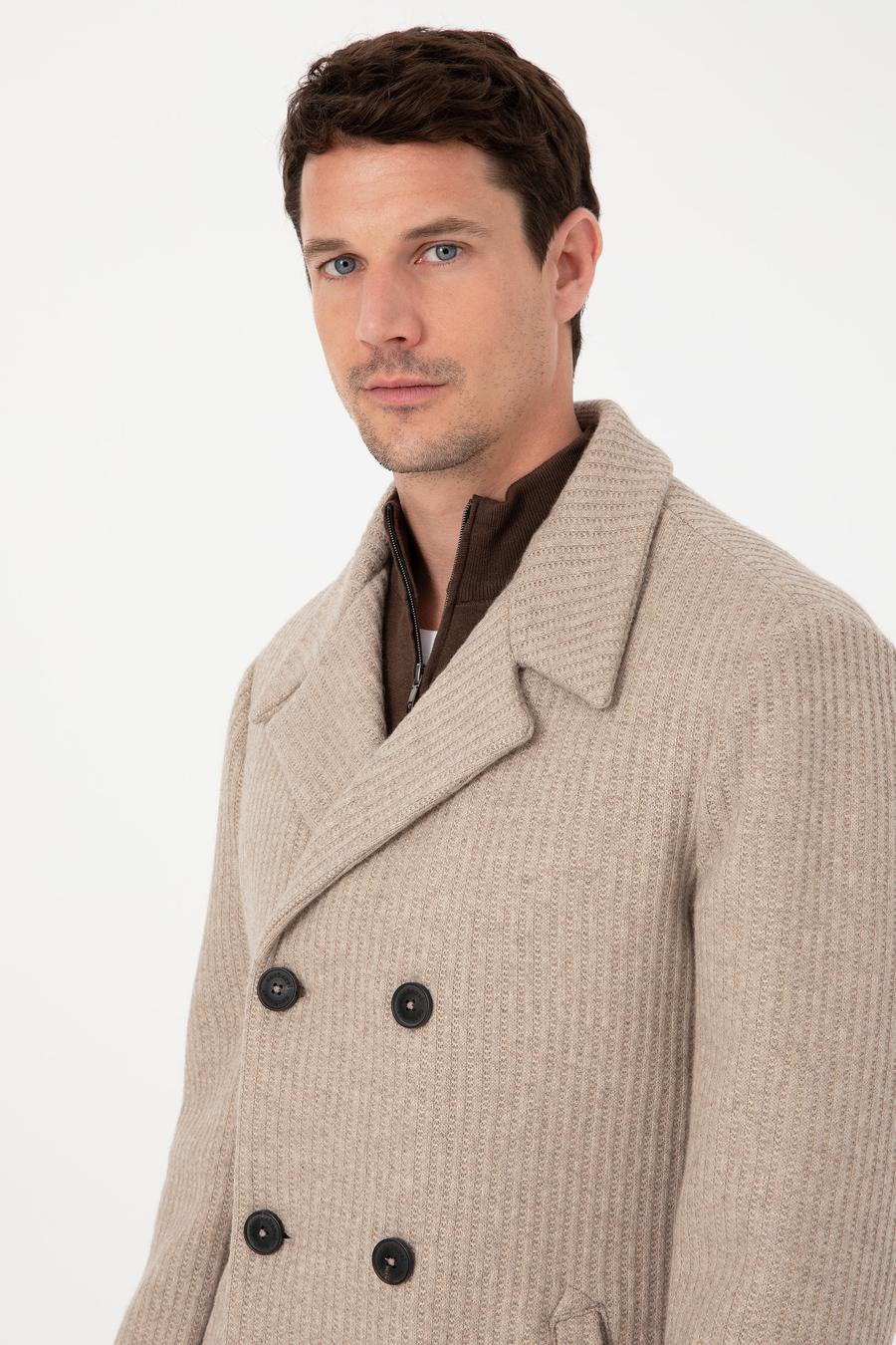 Vizon Slim Fit Yün Karışımlı Kruvaze Kaşe Kaban - 50309909016