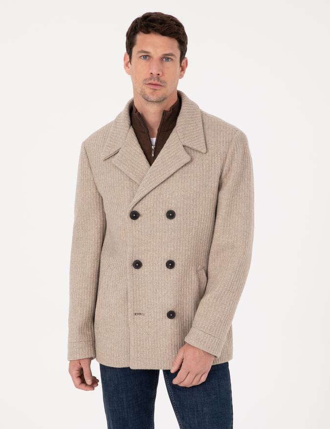 Vizon Slim Fit Yün Karışımlı Kruvaze Kaşe Kaban