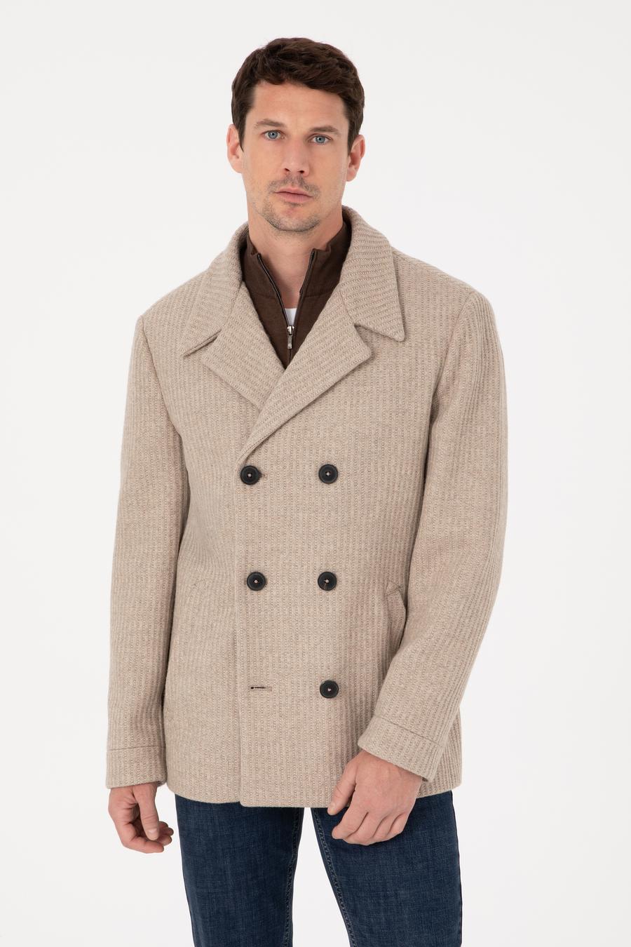 Vizon Slim Fit Yün Karışımlı Kruvaze Kaşe Kaban - 50309909016
