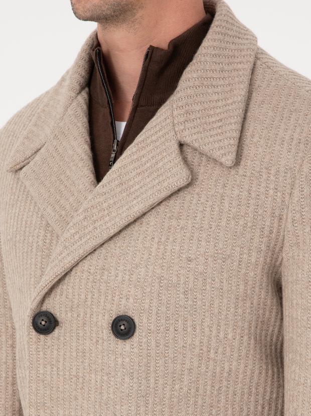 Vizon Slim Fit Yün Karışımlı Kruvaze Kaşe Kaban