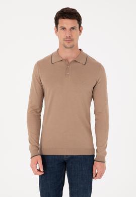 Camel Slim Fit Pamuk Karışımlı Polo Yaka Triko Kazak