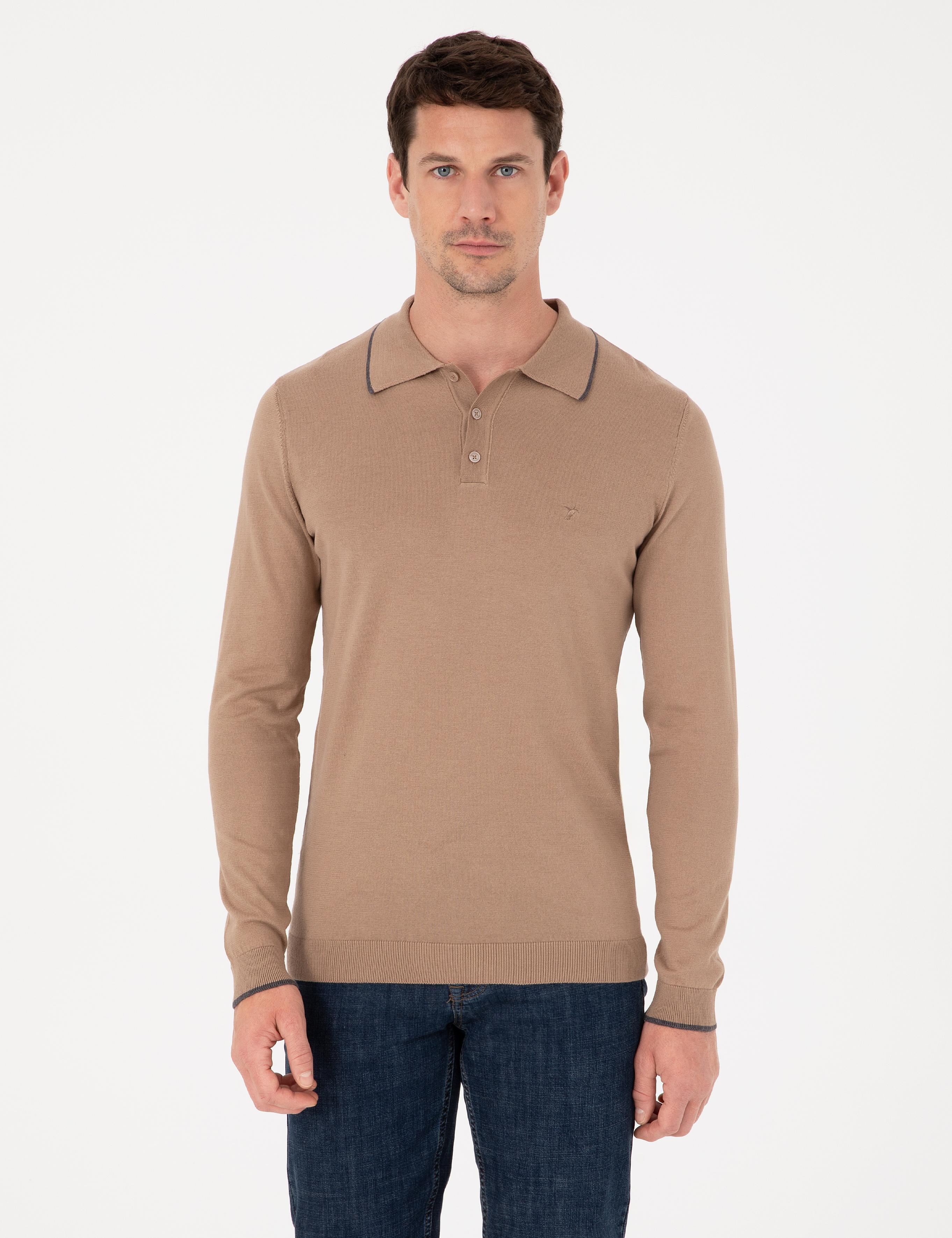 Camel Slim Fit Pamuk Karışımlı Polo Yaka Triko Kazak - 50318712025