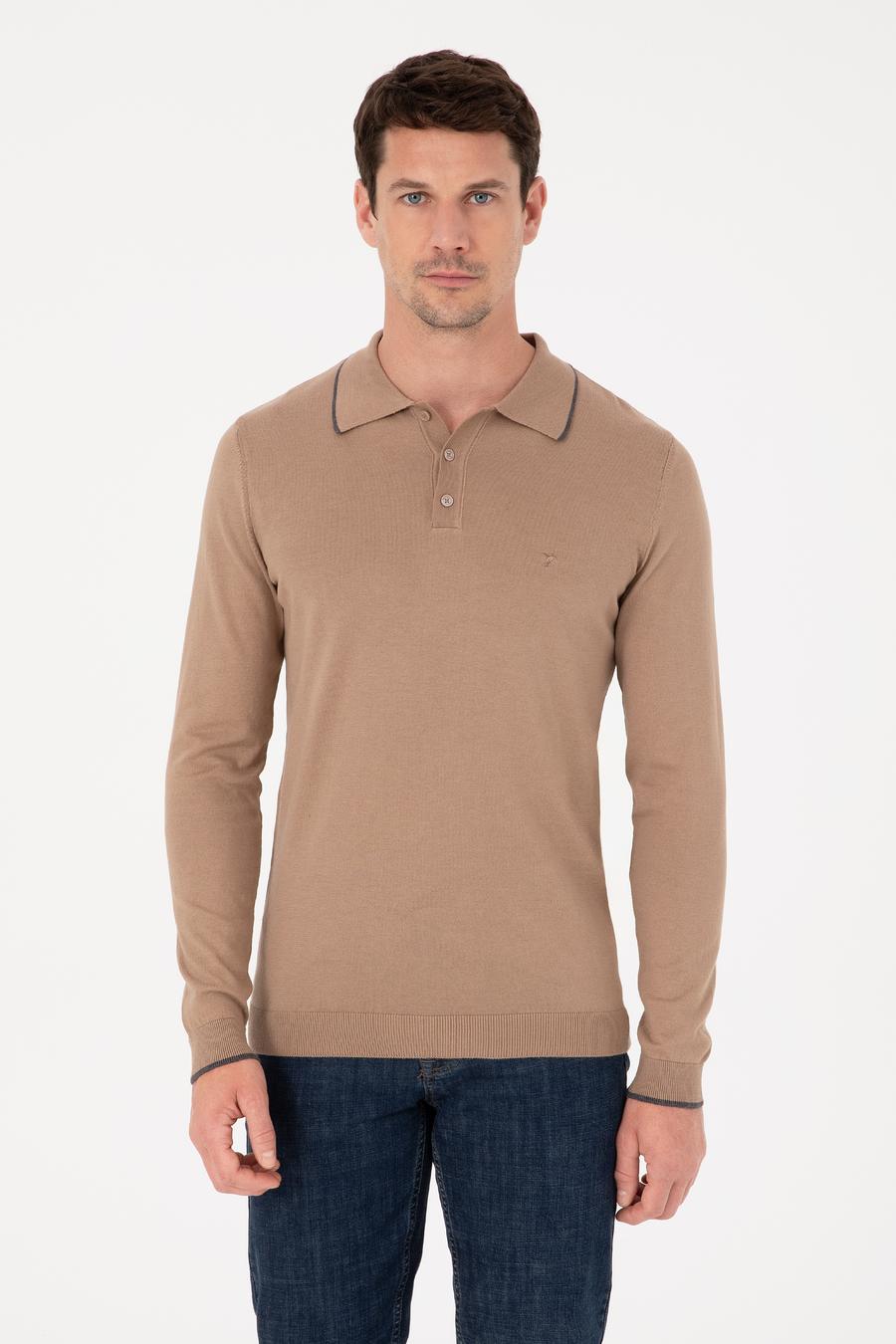 Camel Slim Fit Pamuk Karışımlı Polo Yaka Triko Kazak - 50318712025