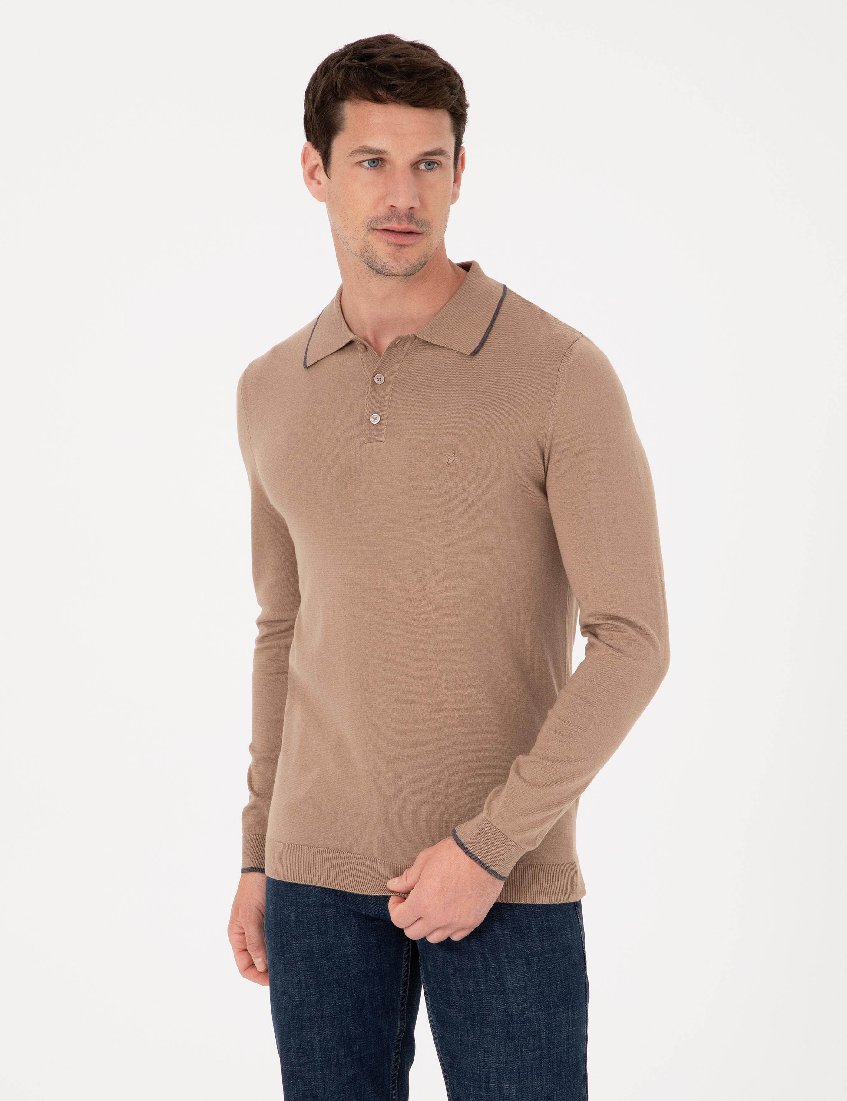 Camel Slim Fit Pamuk Karışımlı Polo Yaka Triko Kazak - 50318712025