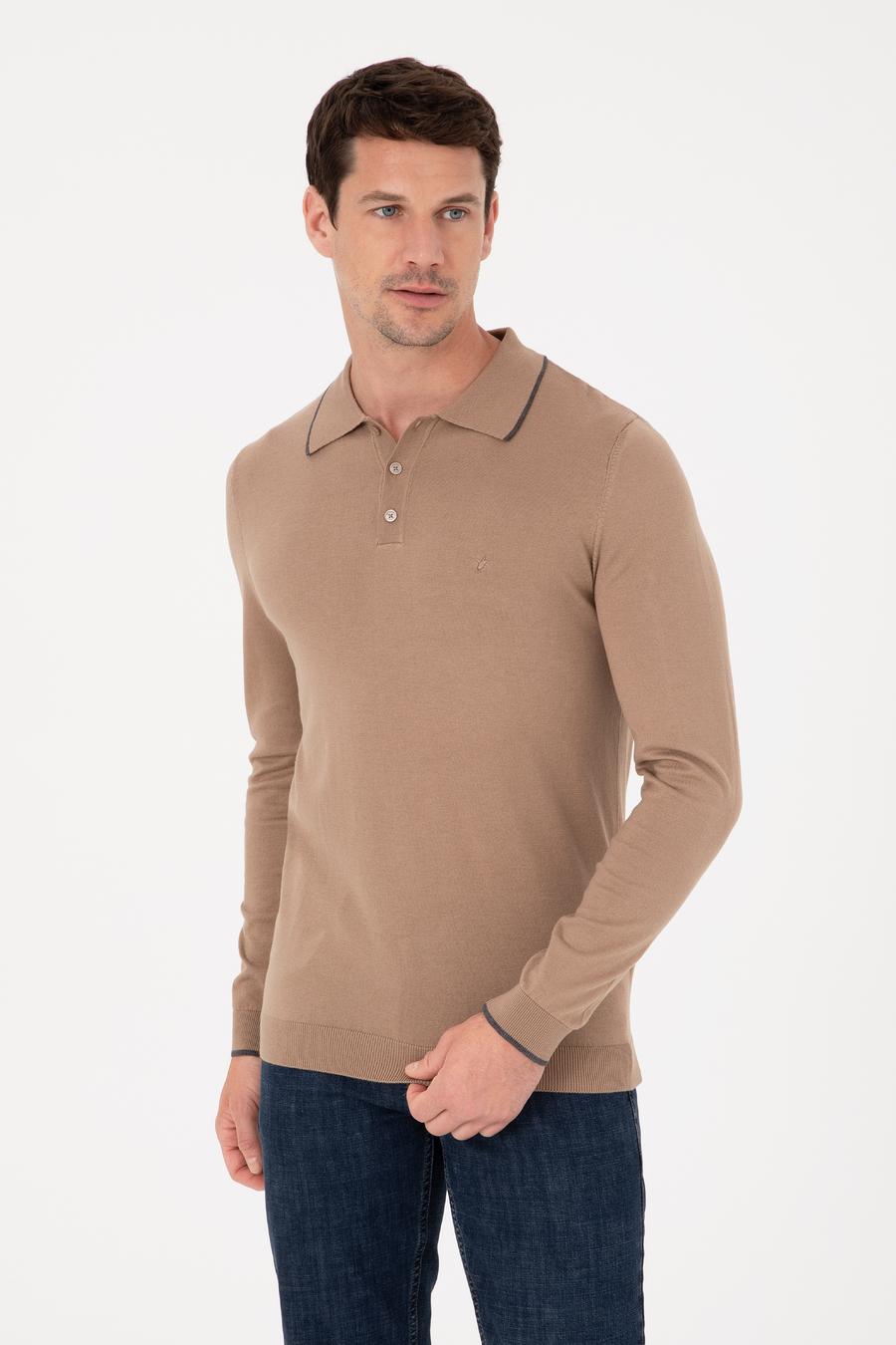 Camel Slim Fit Pamuk Karışımlı Polo Yaka Triko Kazak - 50318712025