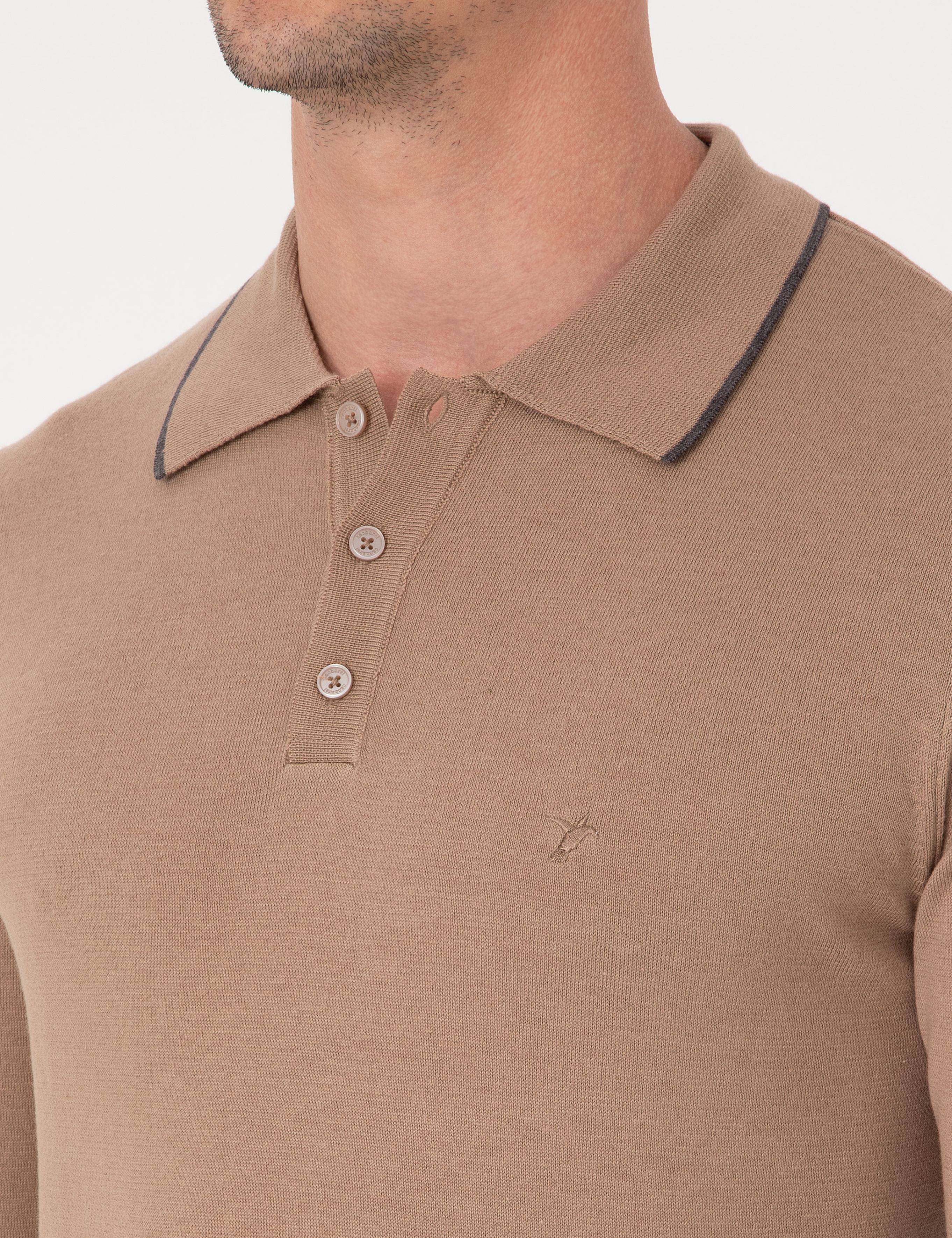 Camel Slim Fit Pamuk Karışımlı Polo Yaka Triko Kazak - 50318712025